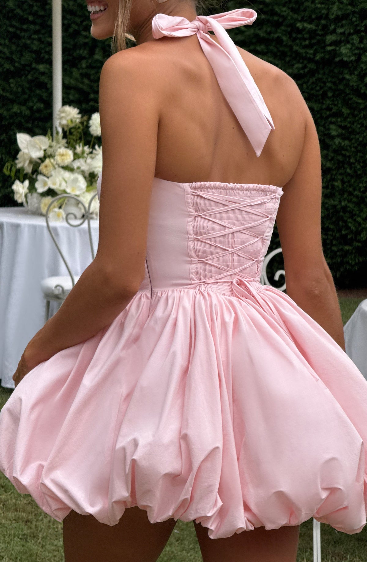 Halter Neck Tie Back Corset Bubble Hem Mini Dress 6