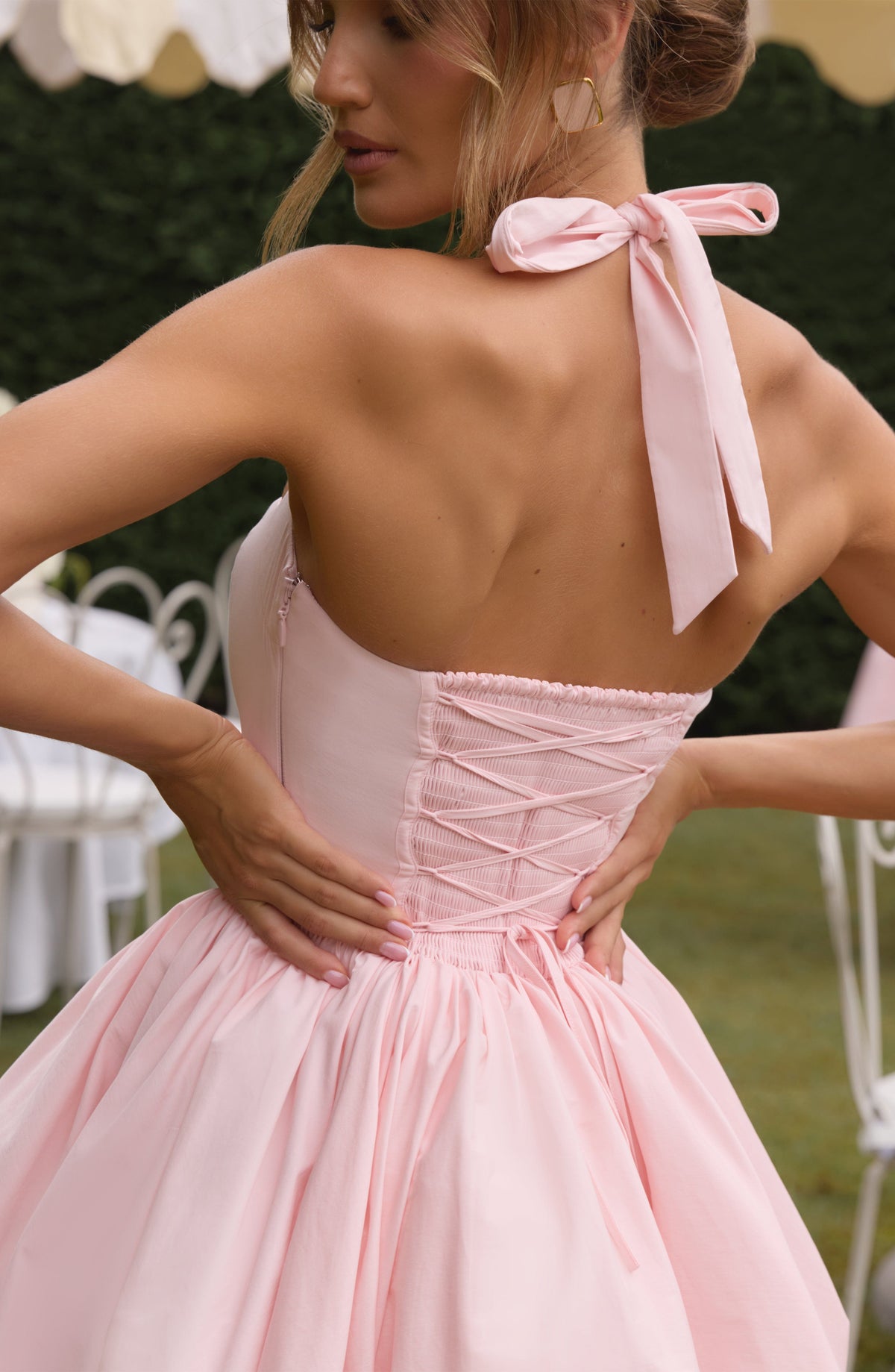 Halter Neck Tie Back Corset Bubble Hem Mini Dress 3