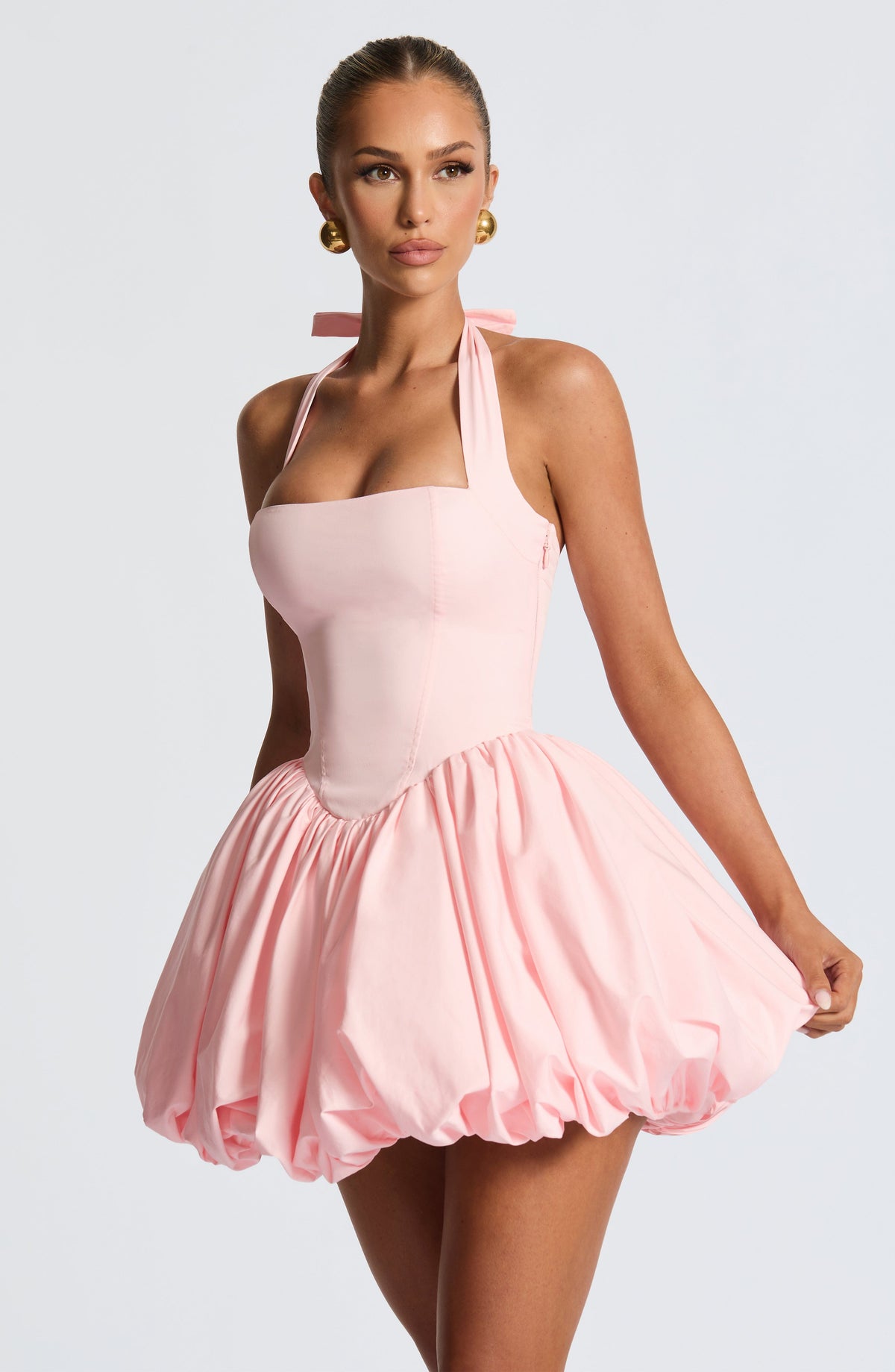 Halter Neck Tie Back Corset Bubble Hem Mini Dress 7