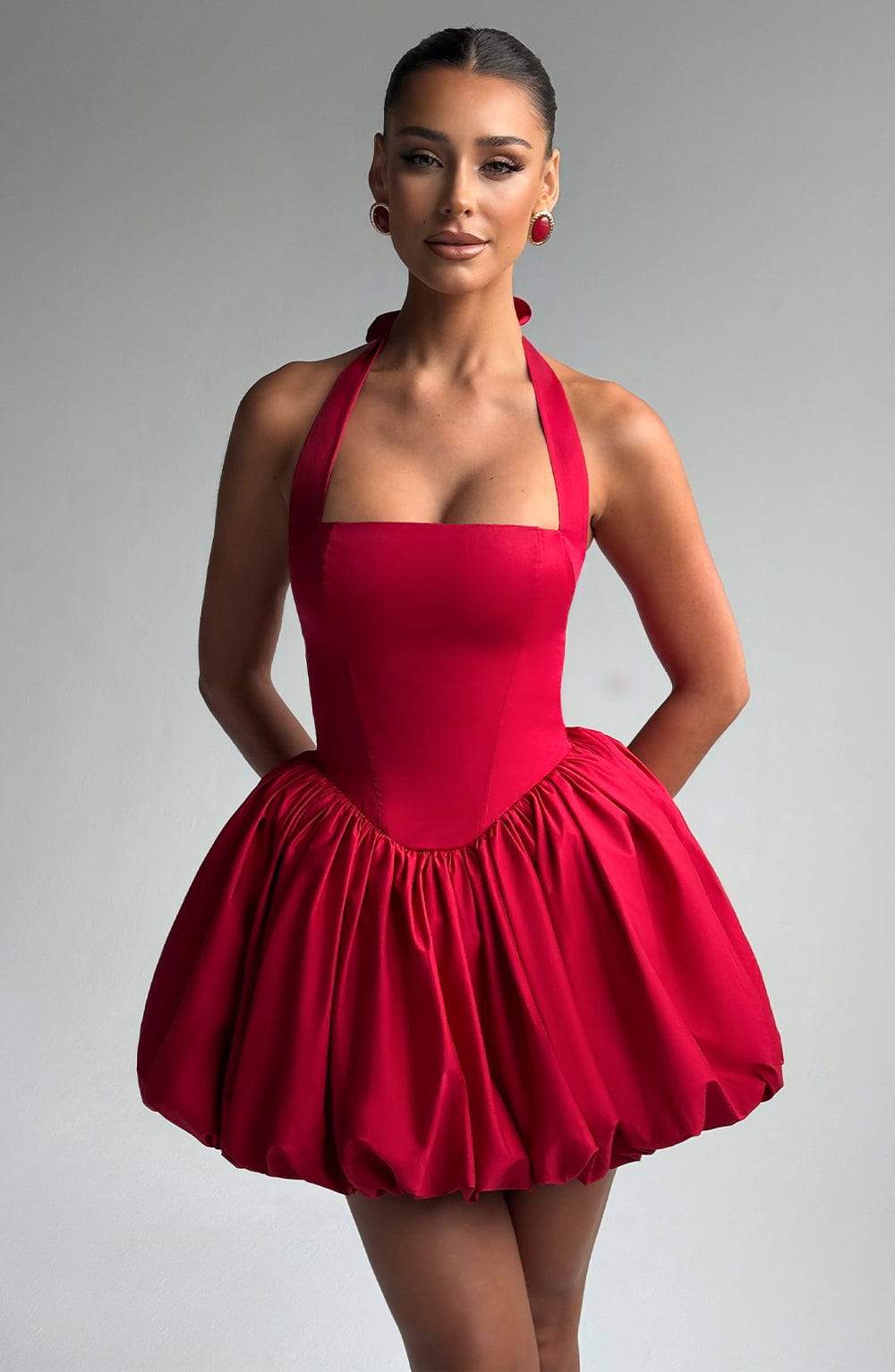 Halter Neck Corset Bubble Hem Mini Dress 10