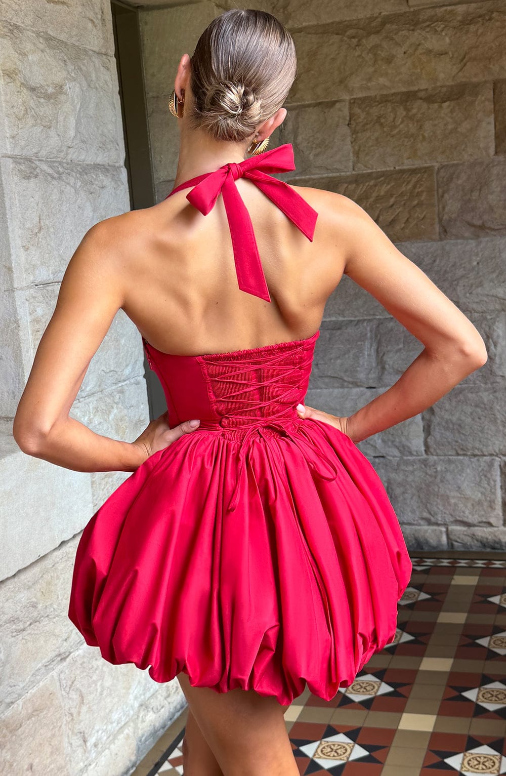 Halter Neck Corset Bubble Hem Mini Dress 2