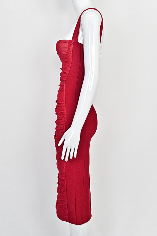 Marilyn Bodycon Wrap Midi Dress - Red Wine