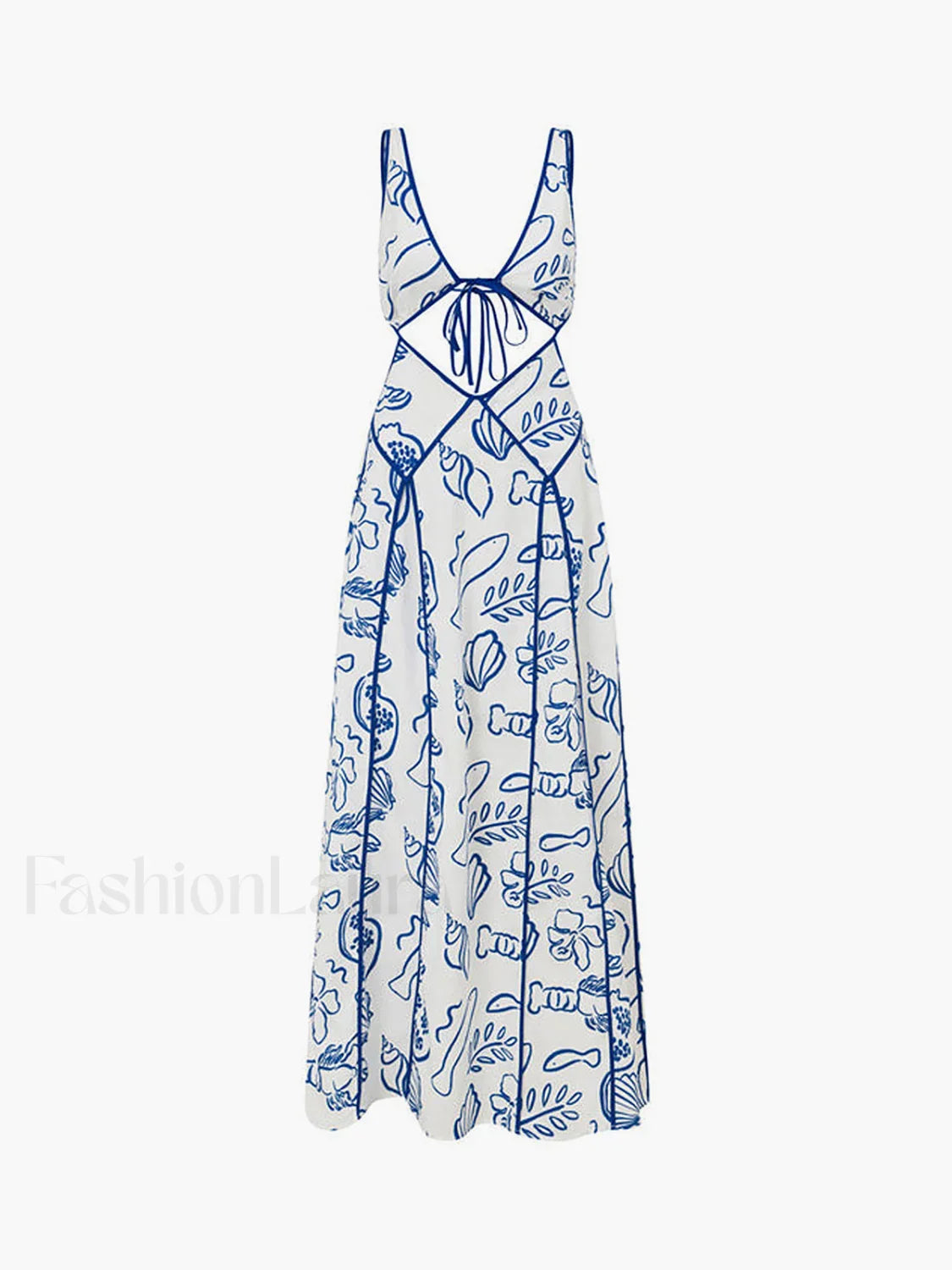 Marine Organism Pattern Trendy Backless Long Dress