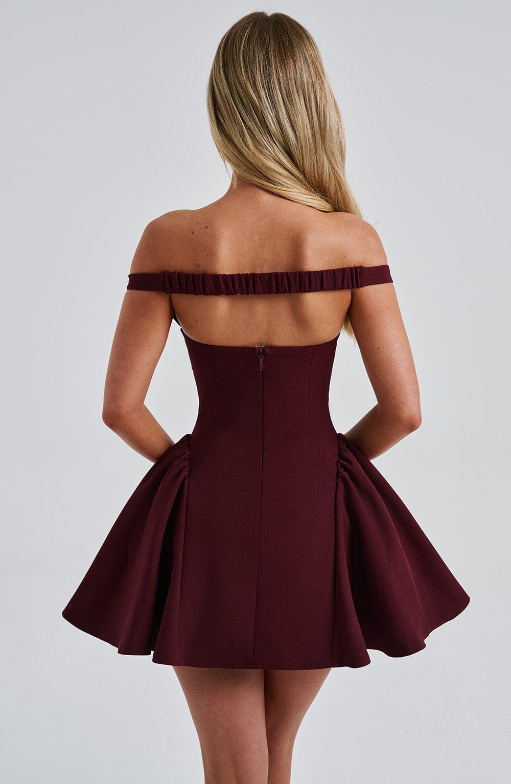 Off Shoulder Choker Neck Sweetheart Flared Skater Mini Dress 4