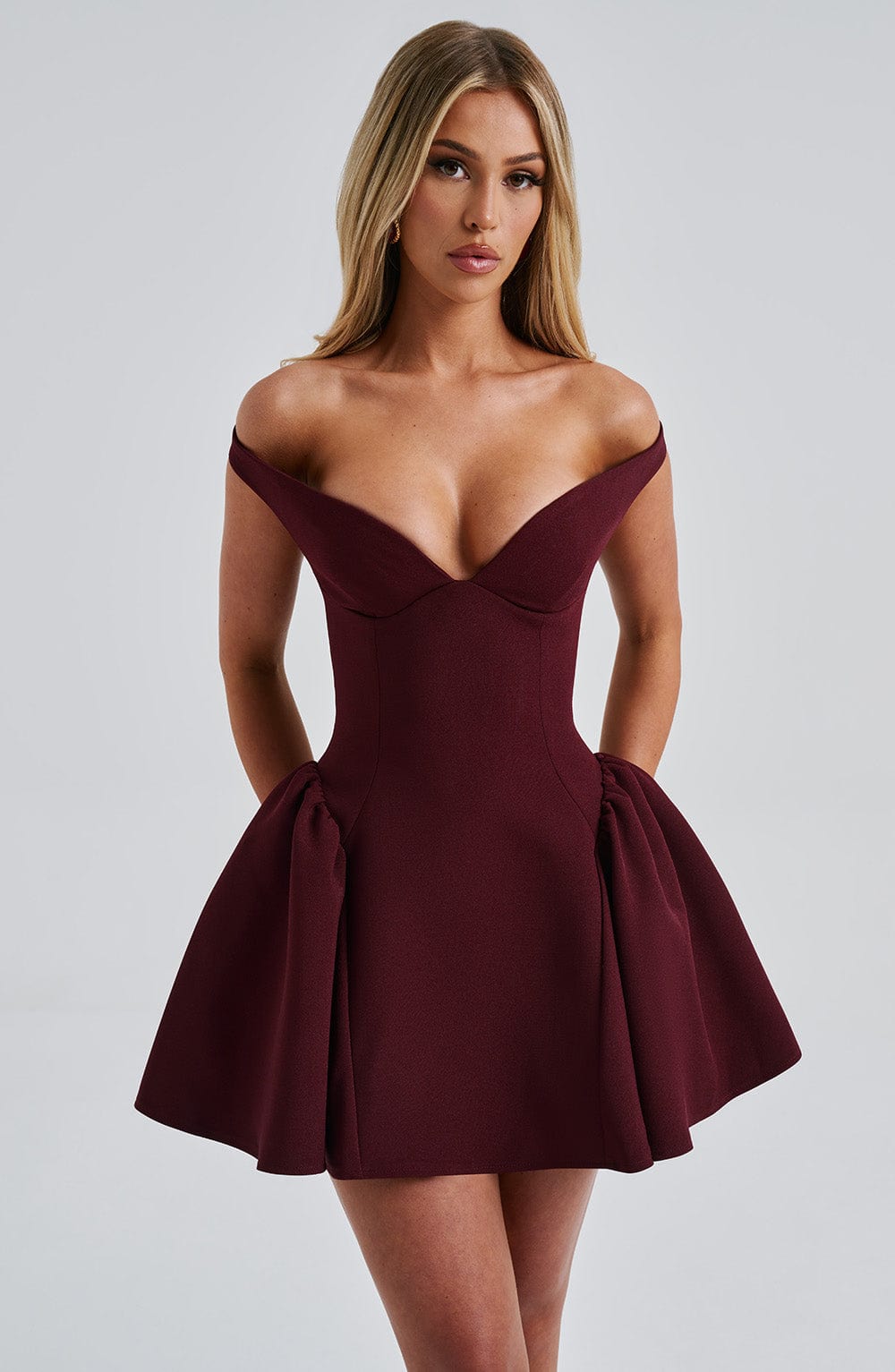 Off Shoulder Choker Neck Sweetheart Flared Skater Mini Dress 10