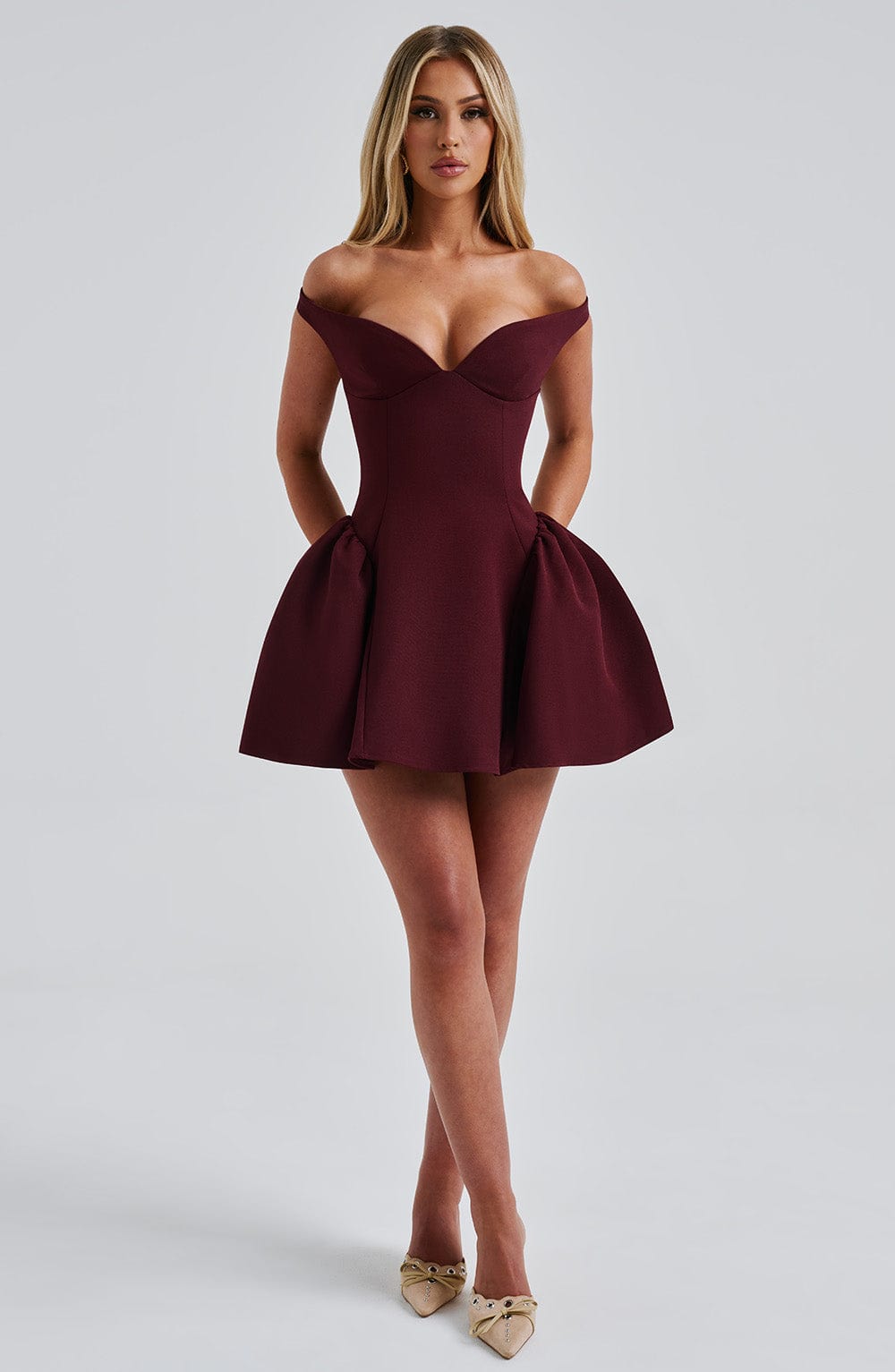 Off Shoulder Choker Neck Sweetheart Flared Skater Mini Dress 7