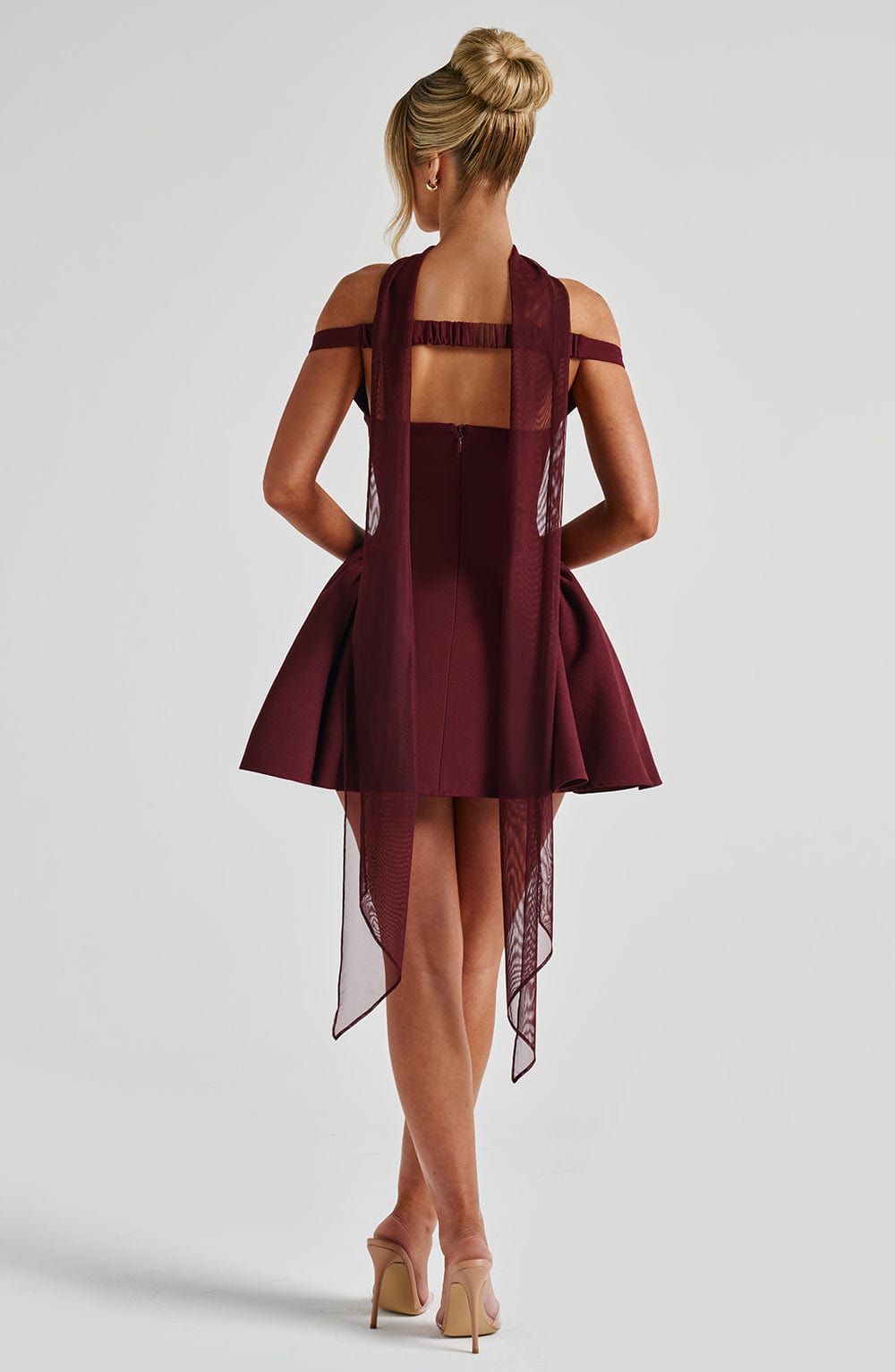 Off Shoulder Choker Neck Sweetheart Flared Skater Mini Dress 16