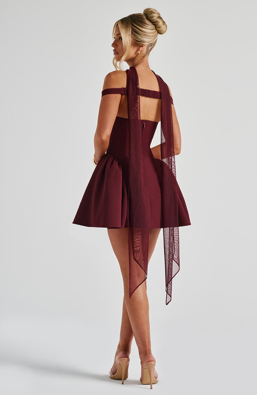 Off Shoulder Choker Neck Sweetheart Flared Skater Mini Dress 17