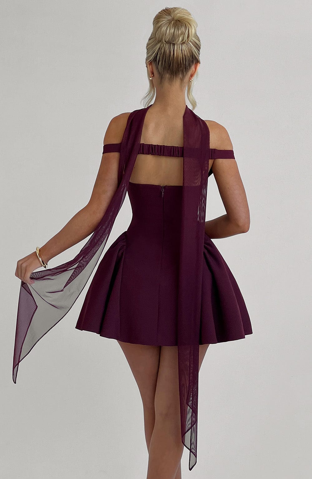Off Shoulder Choker Neck Sweetheart Flared Skater Mini Dress 21