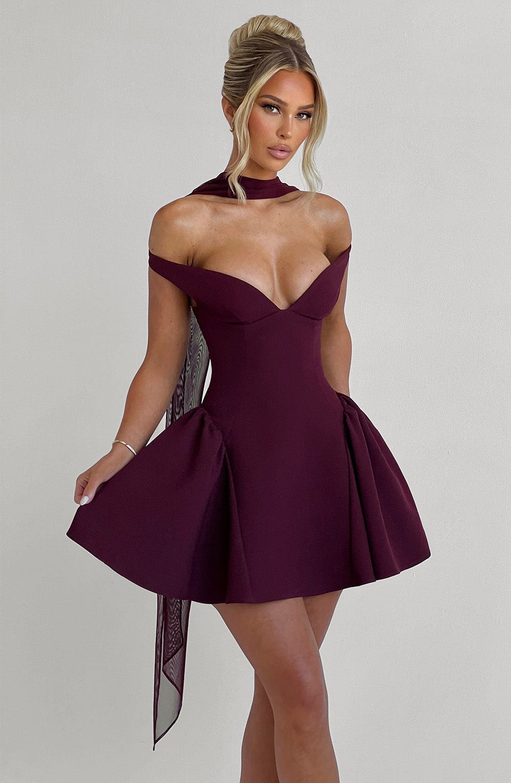 Off Shoulder Choker Neck Sweetheart Flared Skater Mini Dress 18
