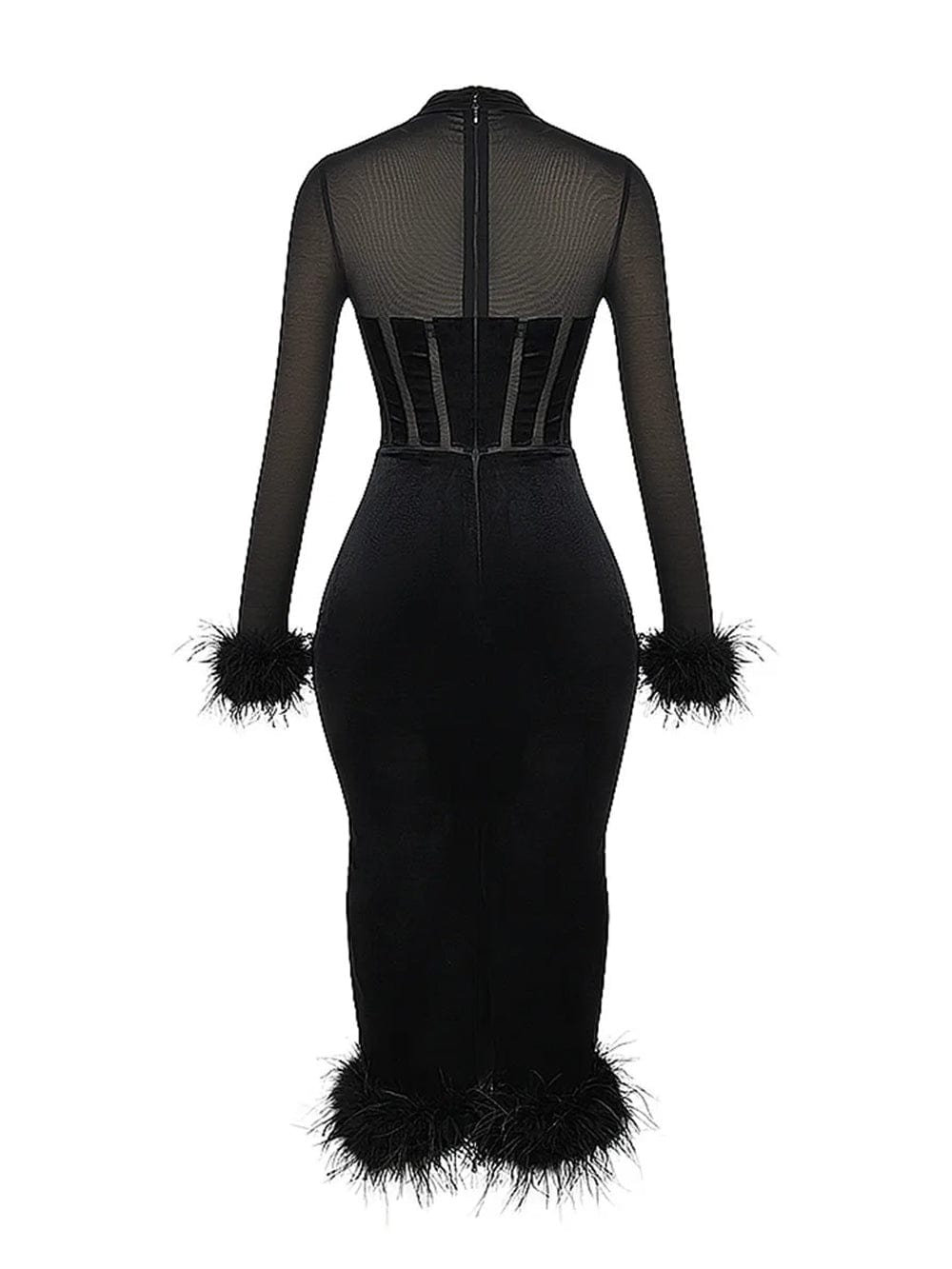 Mary Backless Bodycon Feather Midi Dress