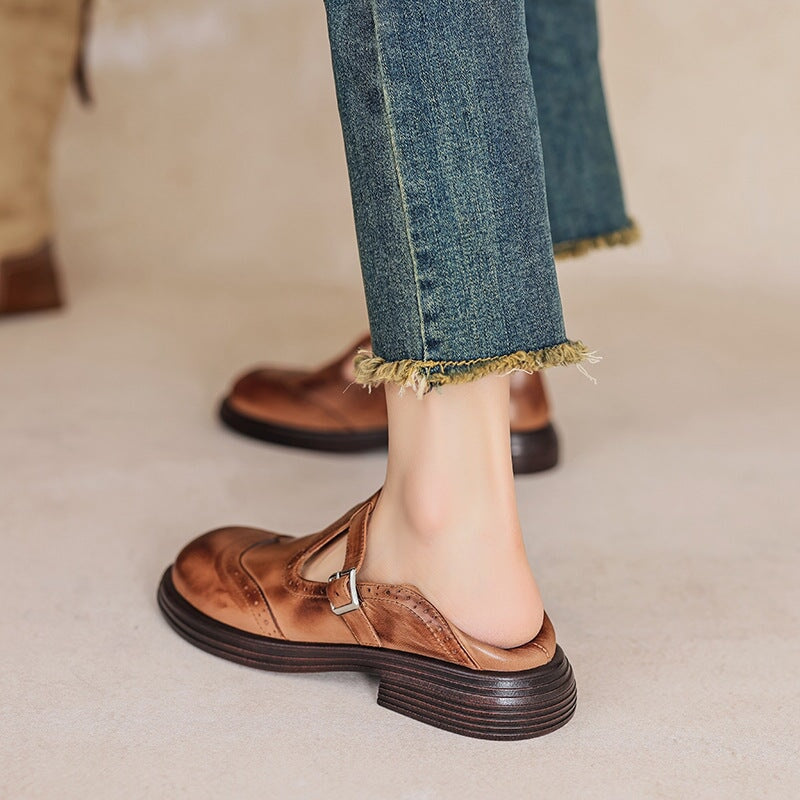 T-Bar Brogue Buckle Flat Mary Jane Shoes