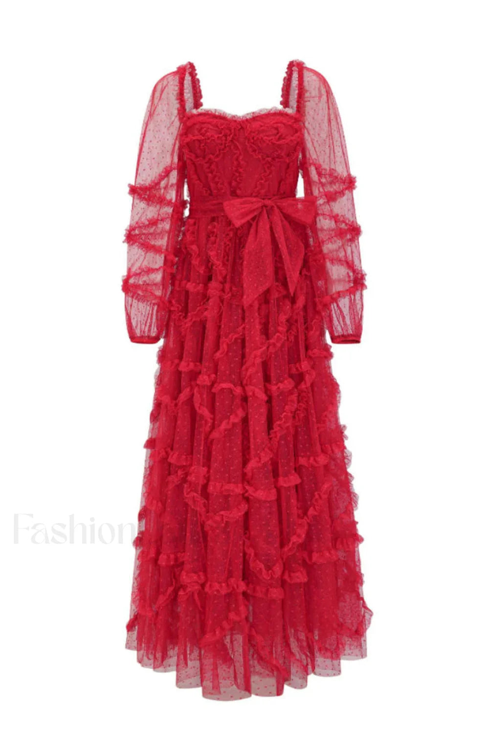 Maryam Sweetheart Stylish Belted Maxi Dress S / Red