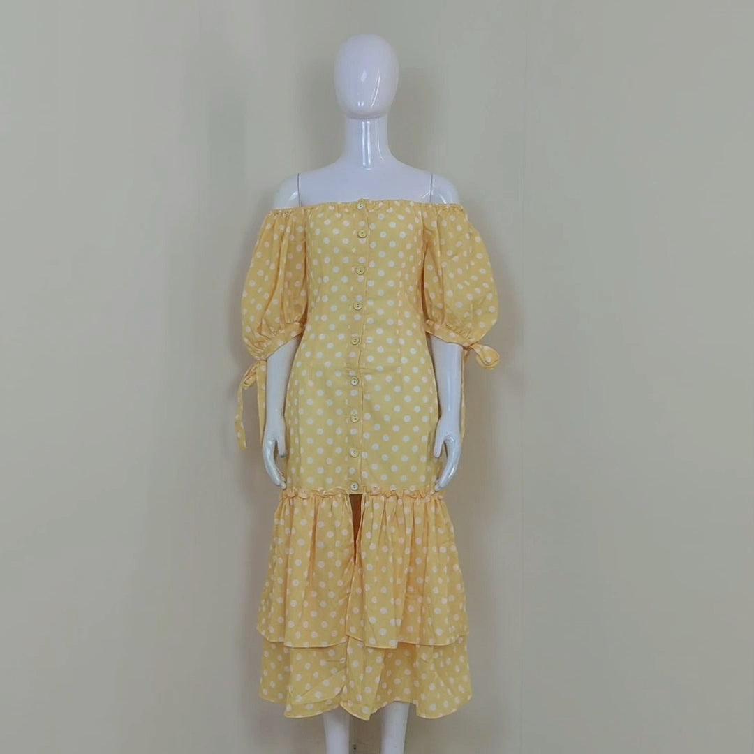 Matilda Ditsy Off Shoulder Layered Hem Midi Dress