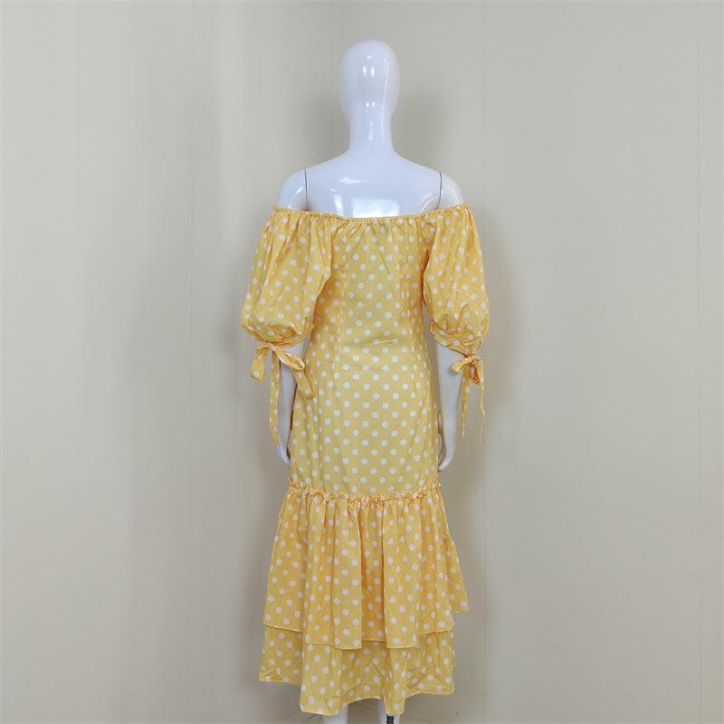 Matilda Ditsy Off Shoulder Layered Hem Midi Dress