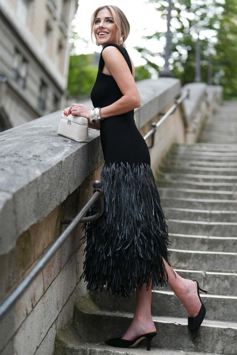 Minimalist Wendy Backless Midi Dress in Knitted Fabric with Tassels Boutique Collection