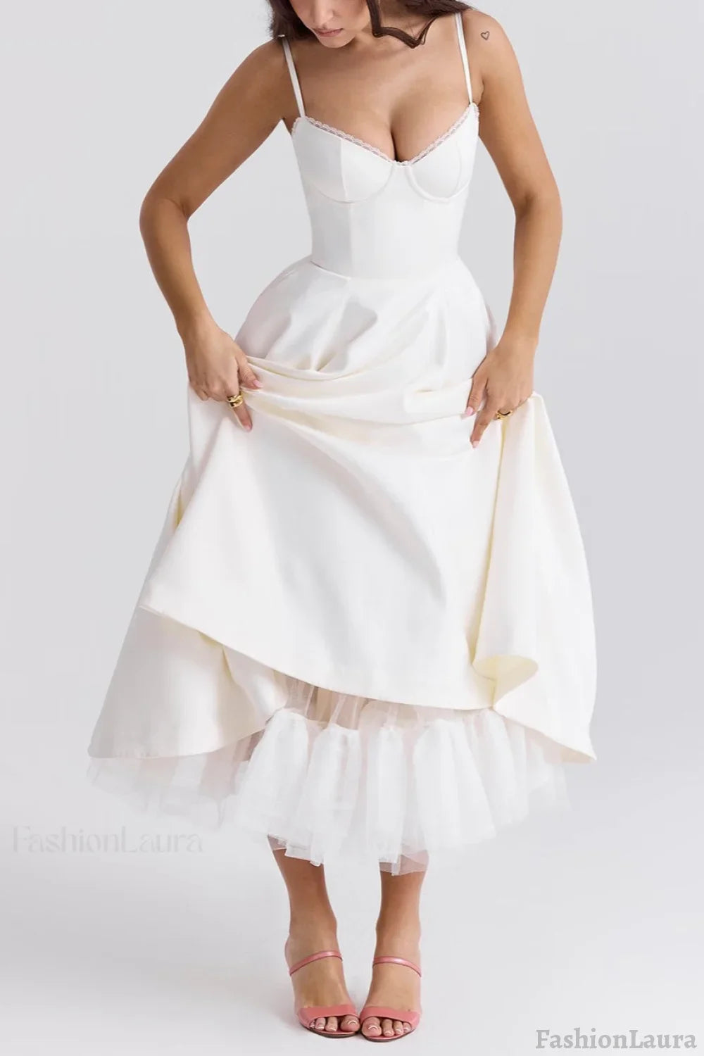 Maxi V-Neck Puff Party Dress S / White