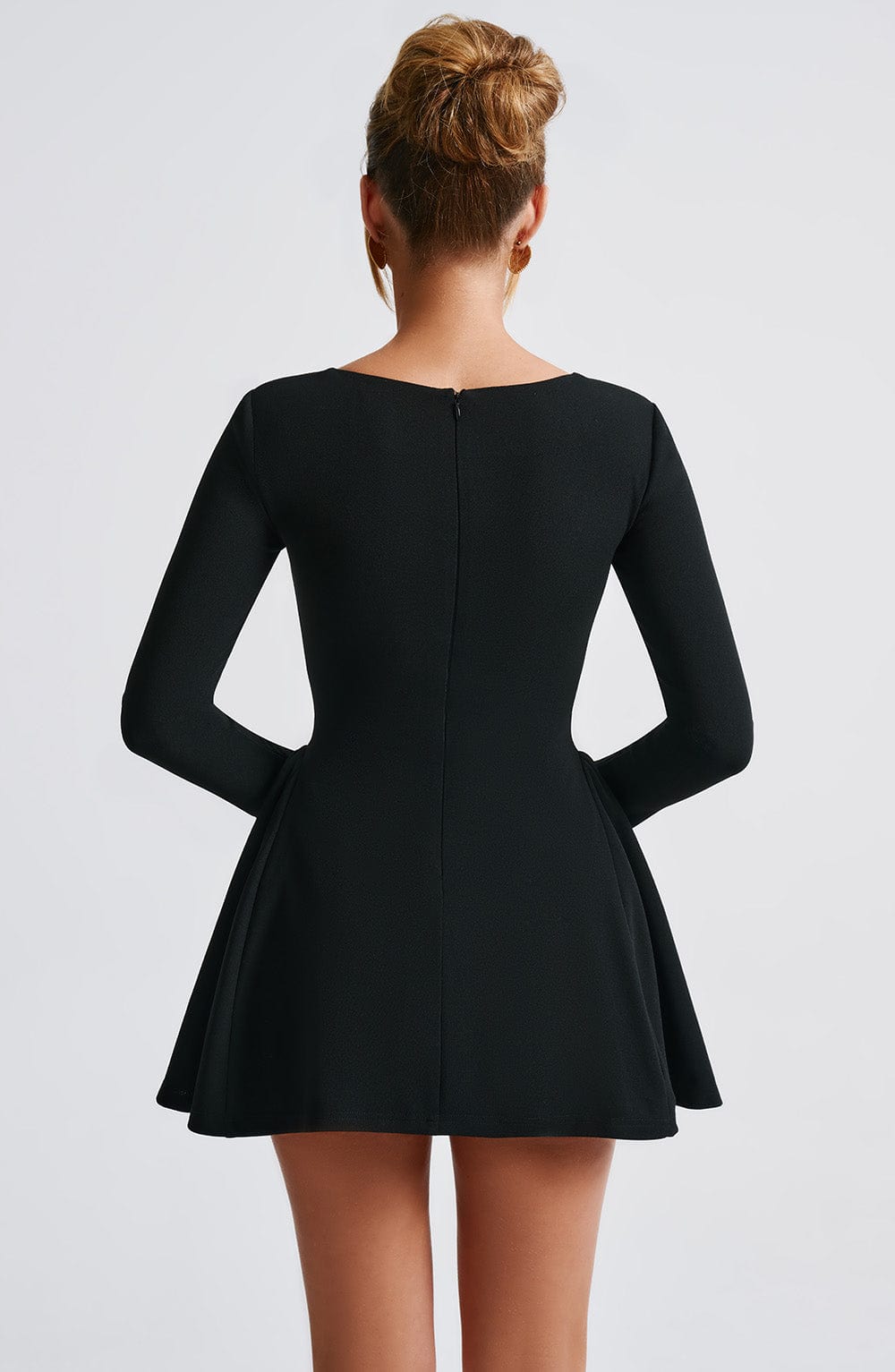 Sweetheart Neck Long Sleeve Tie Front Corset Waist Skater Mini Dress 4