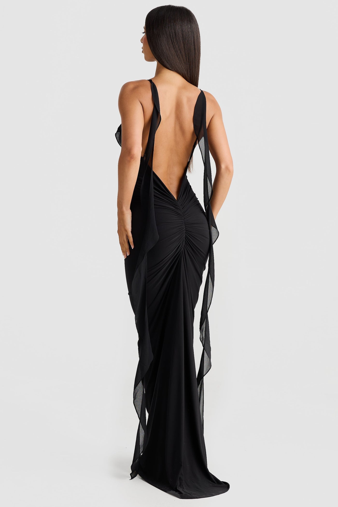 Deep V-Neck Spaghetti Strap Ruffle Mermaid Maxi Gown 7