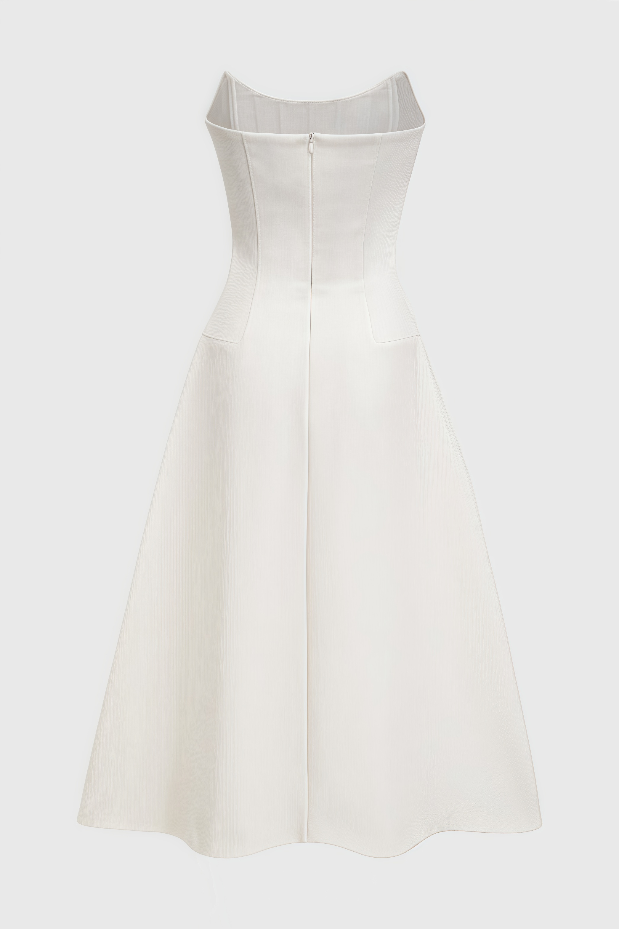 Strapless Beaded Fan Bodice A-Line Midi Dress
