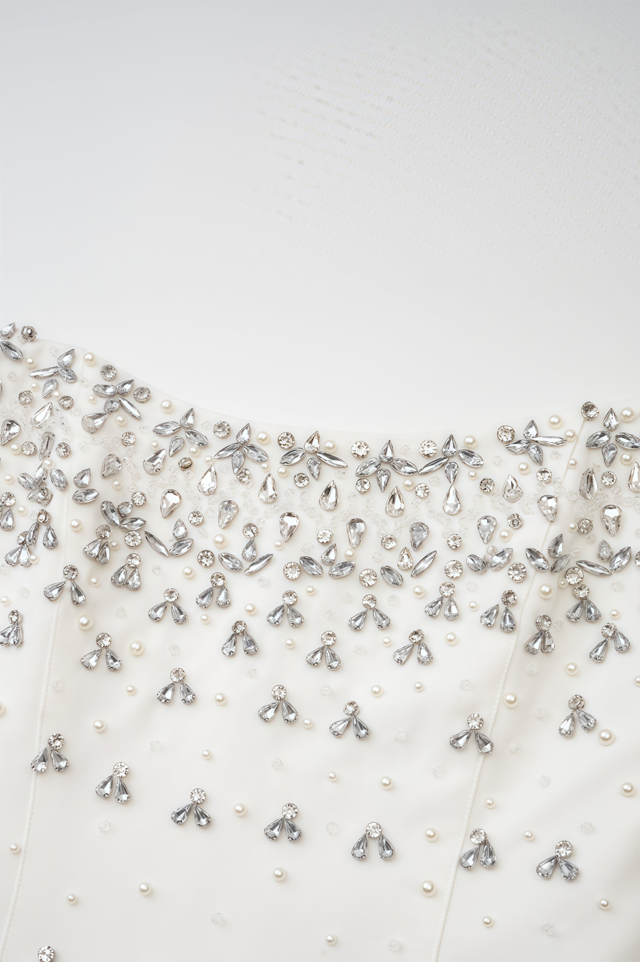 Strapless Beaded Fan Bodice A-Line Midi Dress