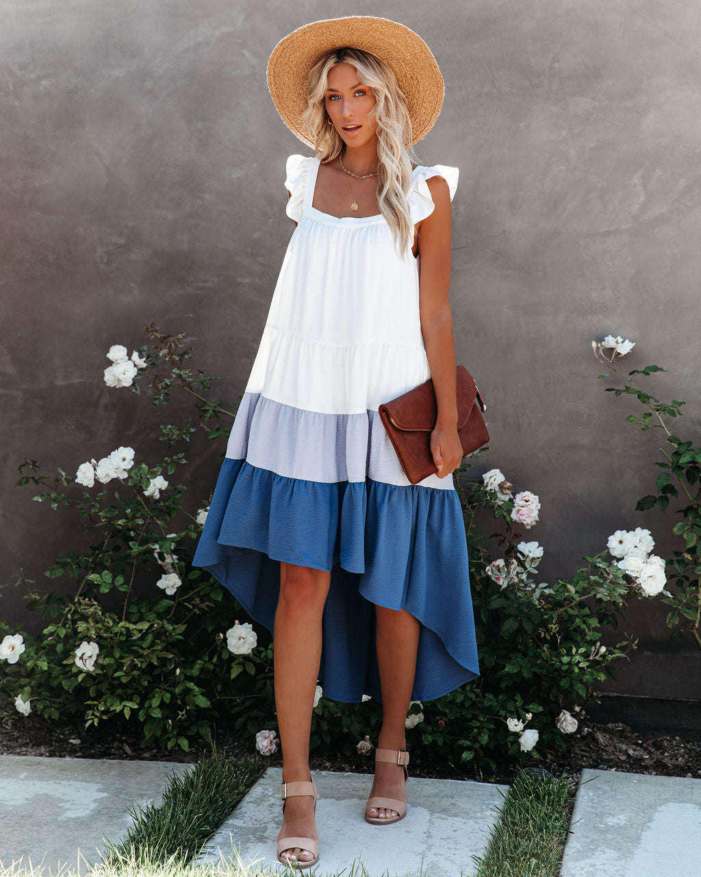 Melody Of Summer Pocketed High Low Tiered Midi Dress