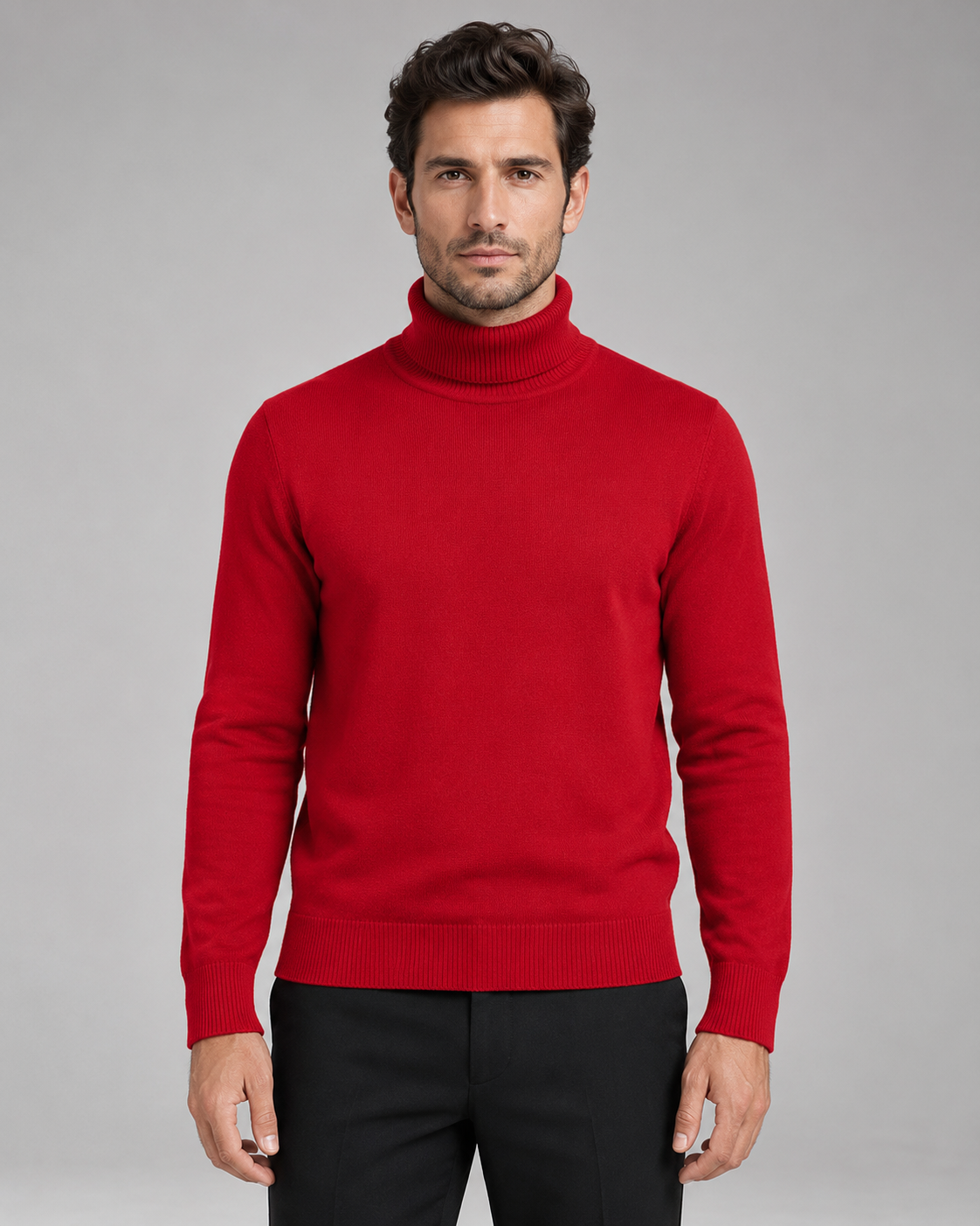 Men's Turtleneck Sweater Fine Knit Roll Neck