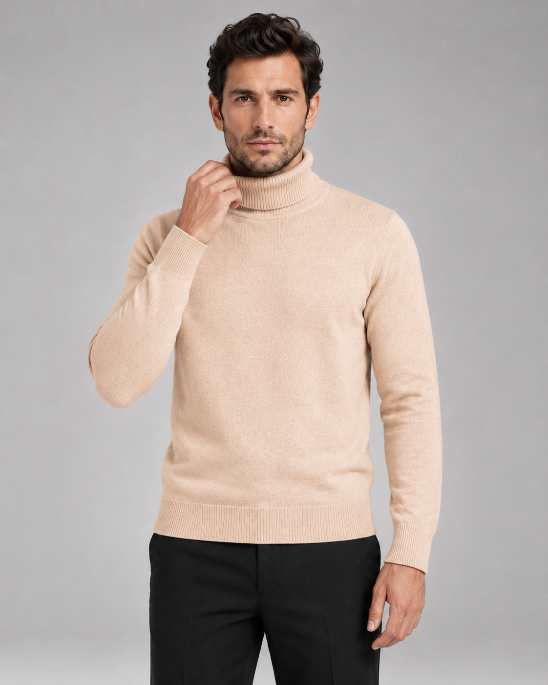 Men's Turtleneck Sweater Fine Knit Roll Neck