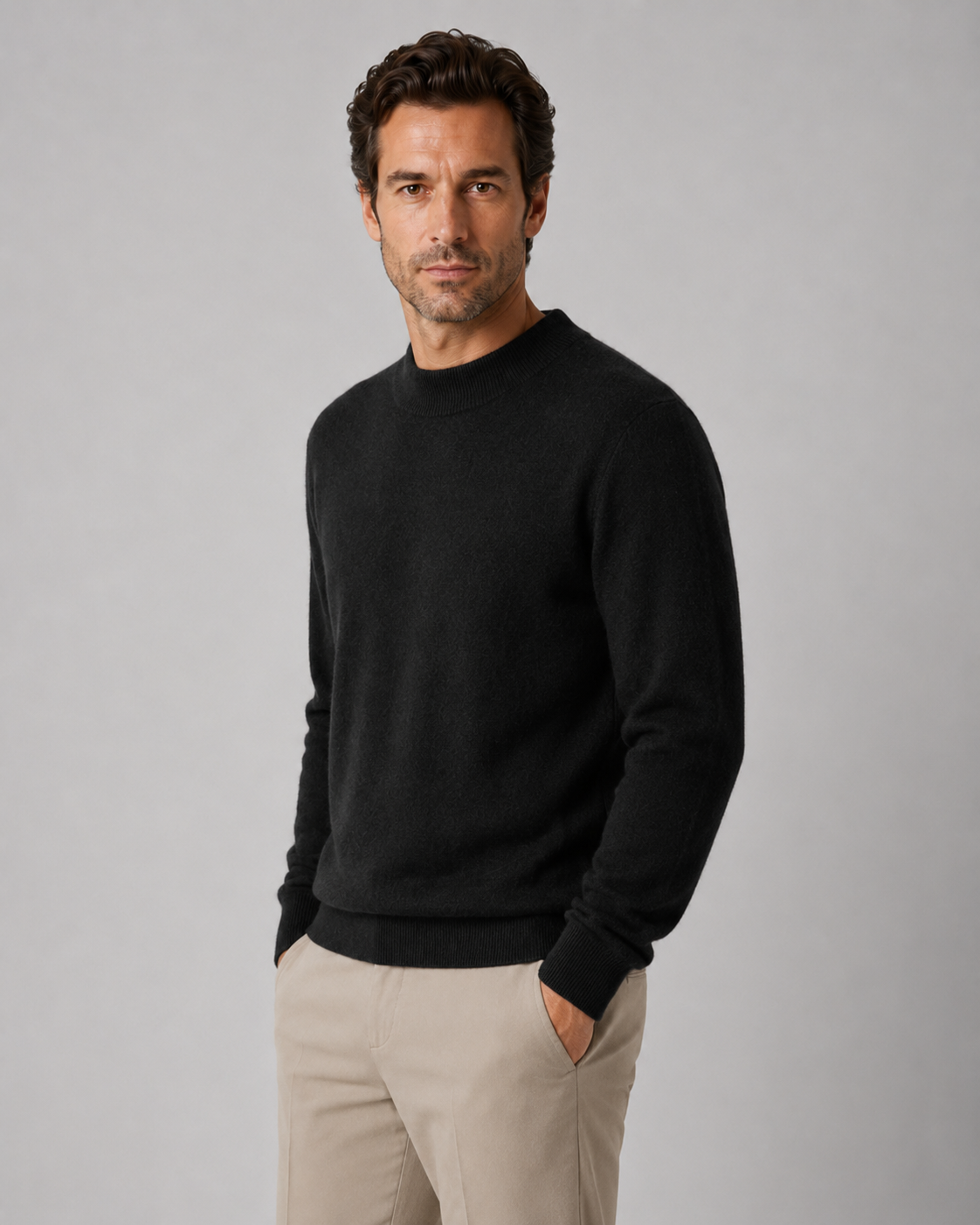 Men's Wool Crew Neck Sweater Lightweight Fine Knit