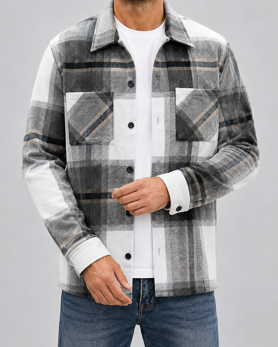 Men's Brushed Check Flannel Shirt Jacket