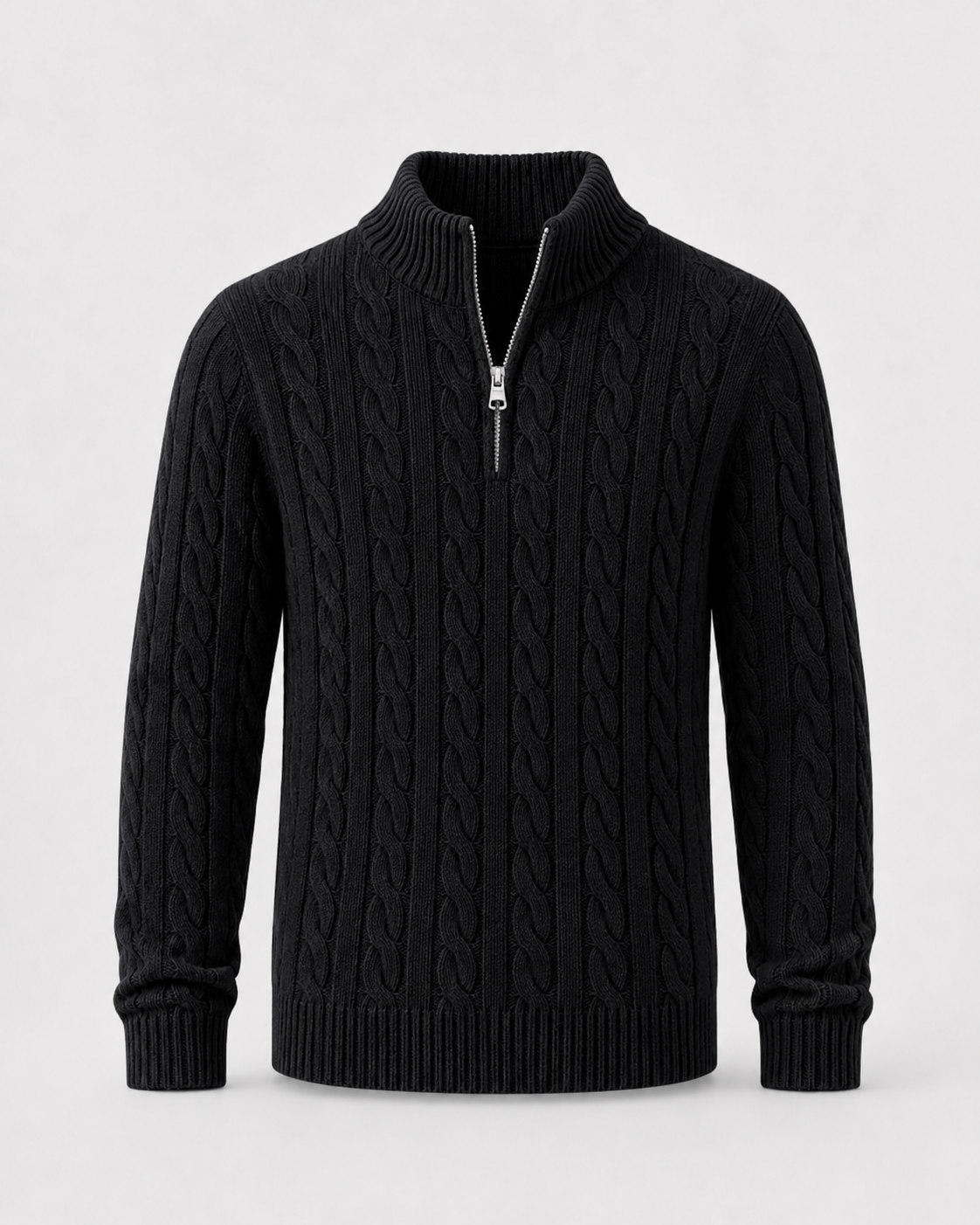 Men's Cable Knit Quarter-Zip Mock Neck Sweater