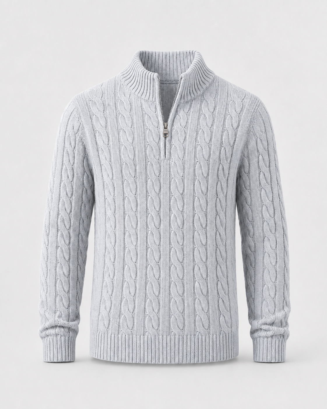 Men's Cable Knit Quarter-Zip Mock Neck Sweater