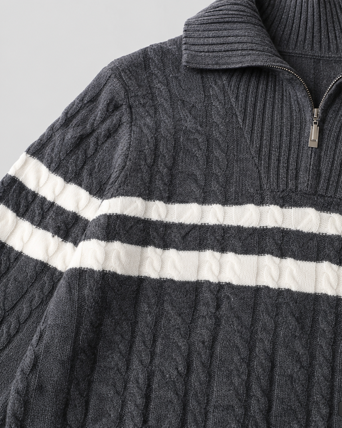Men's Cable Knit Quarter-Zip Sweater - Stripe Panel