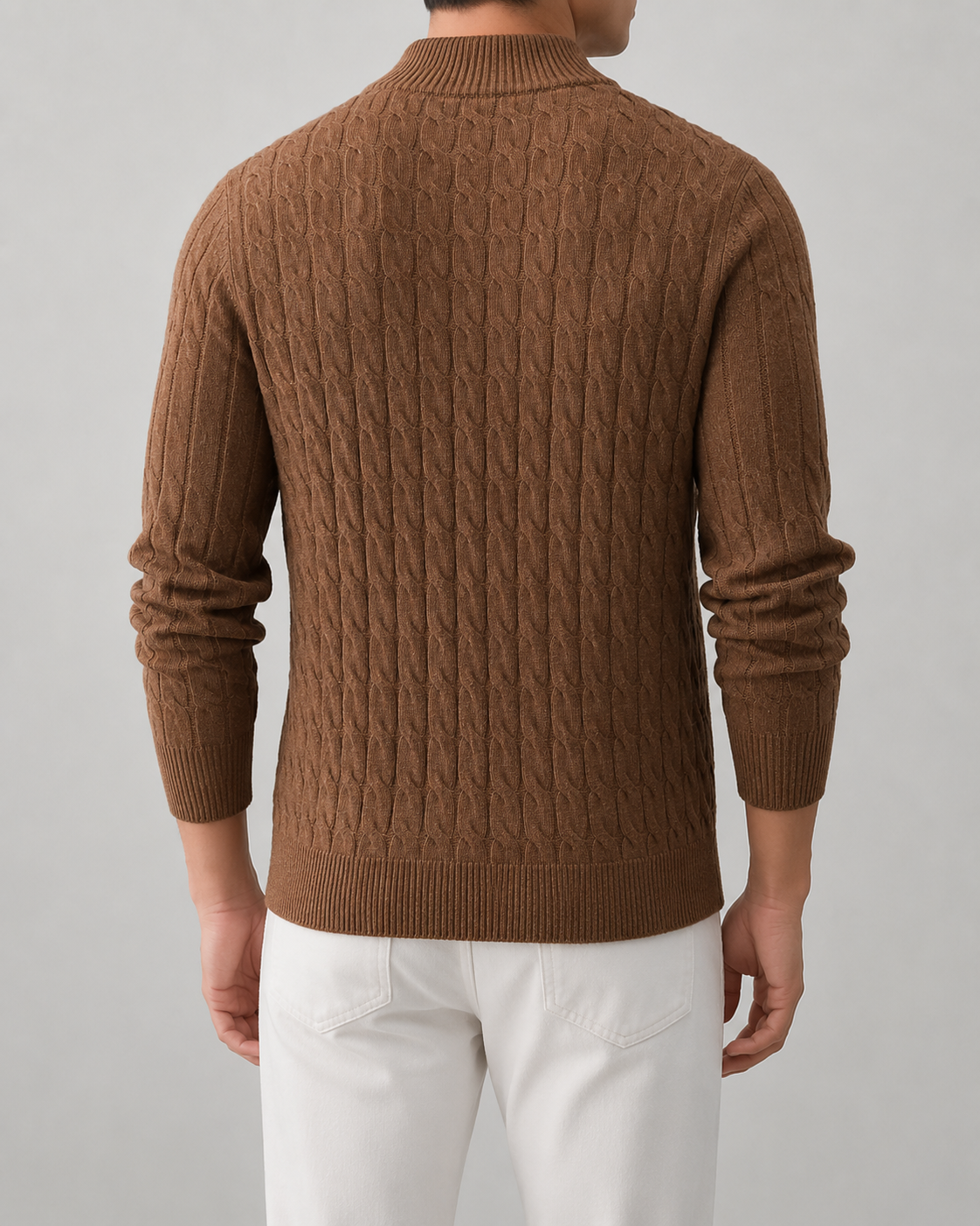 Men's Cable Knit Zip Cardigan with Stand Collar