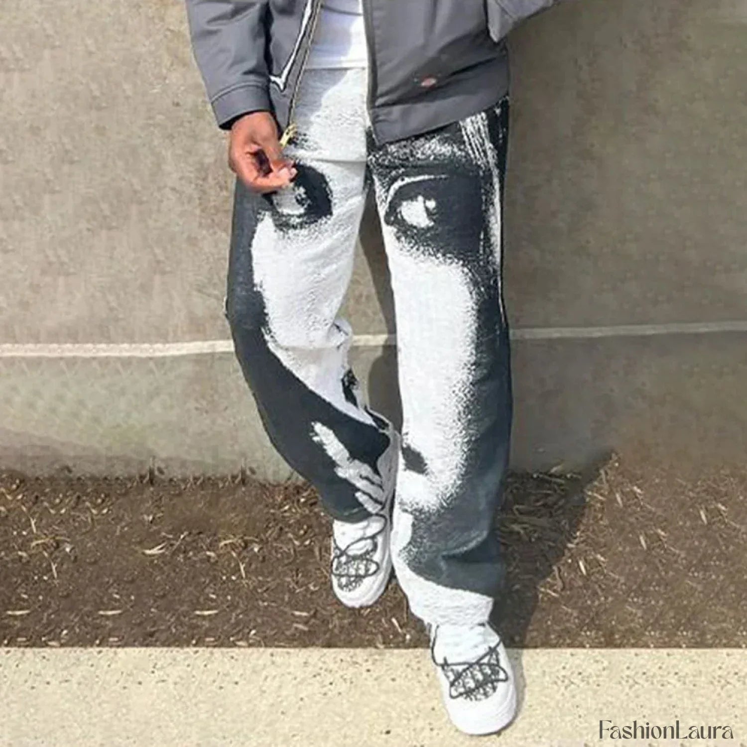 Men’s Casual Dark Gothic Basketball Pants with Human Face Design