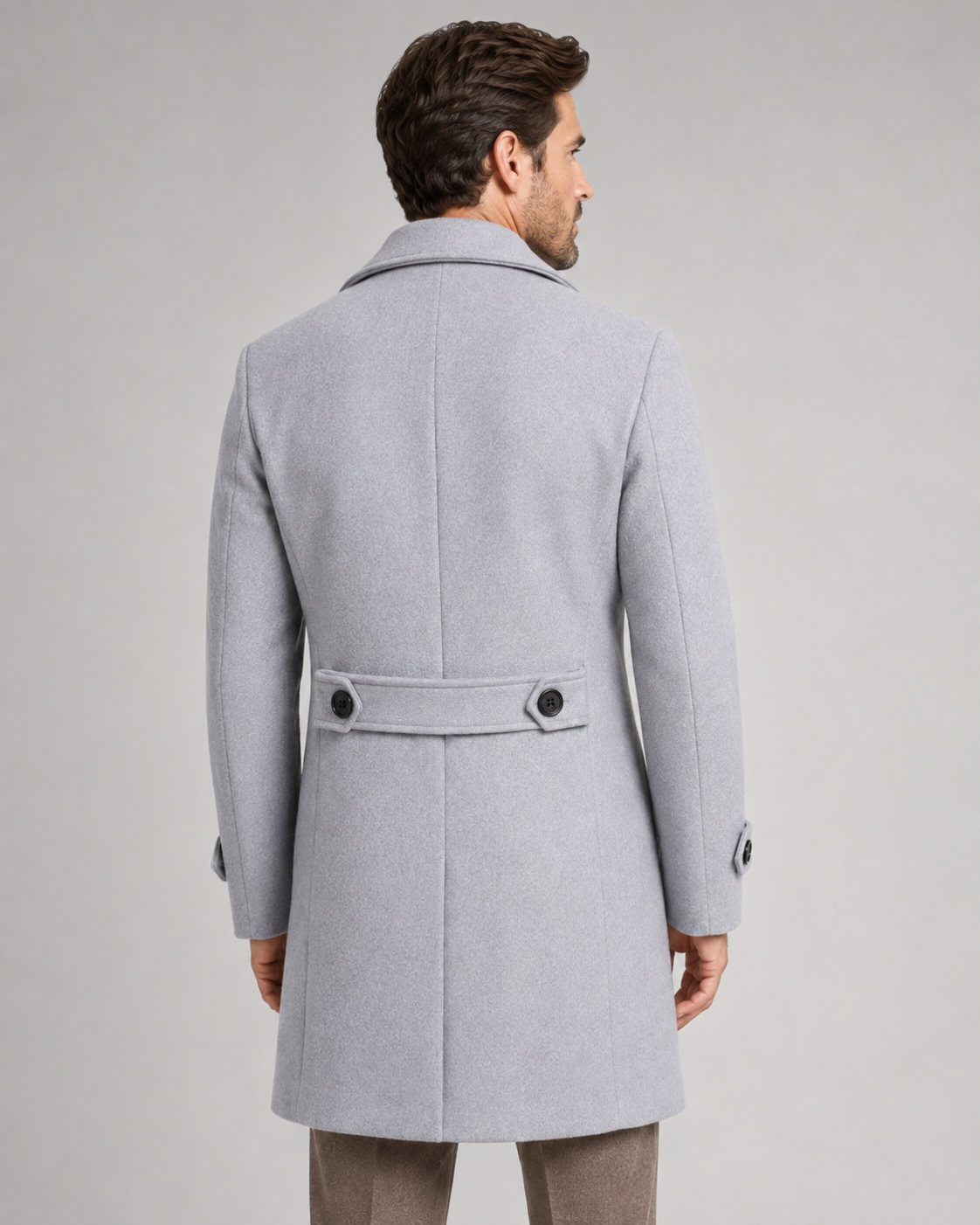 Men's Double-Breasted Wool Overcoat - Wide Lapel