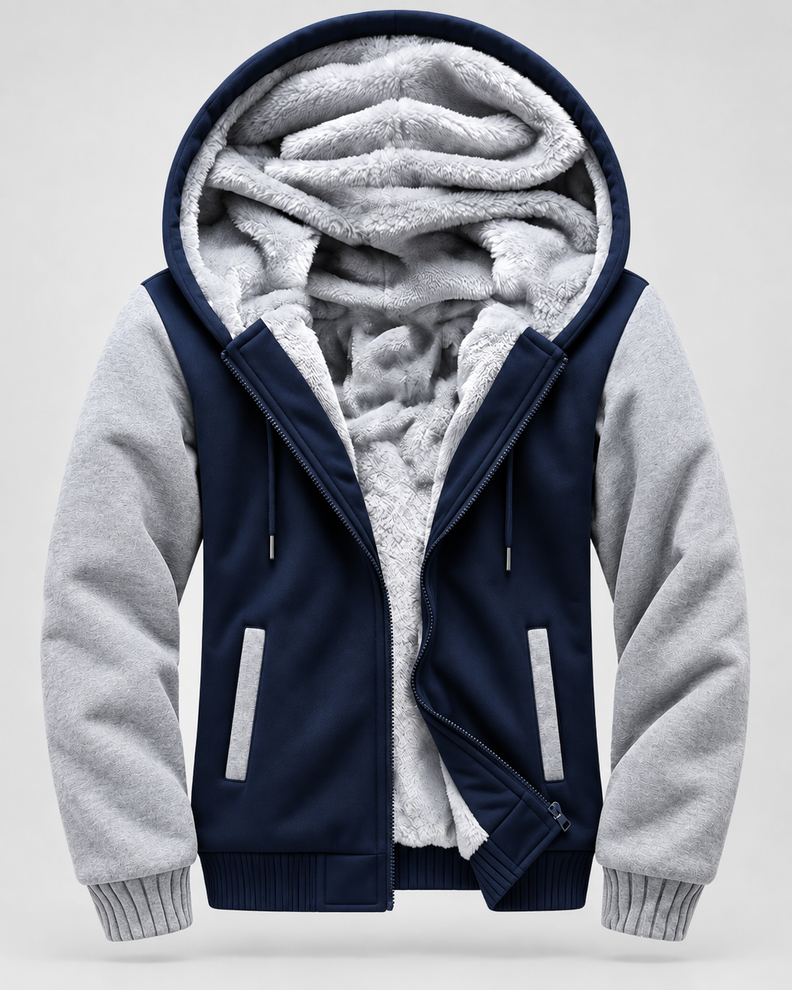 Men's Hooded Fleece Zip Jacket - Contrast Sleeve Regular Fit