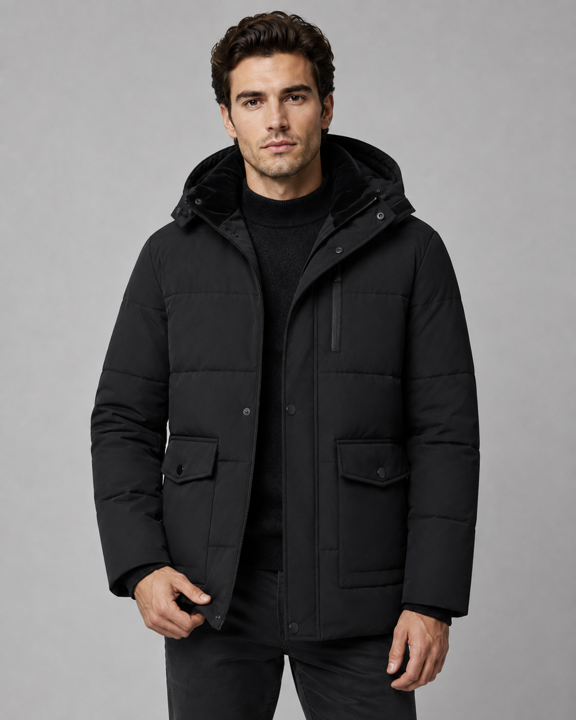 Men's Hooded Puffer Jacket - Plush-Lined Regular Fit