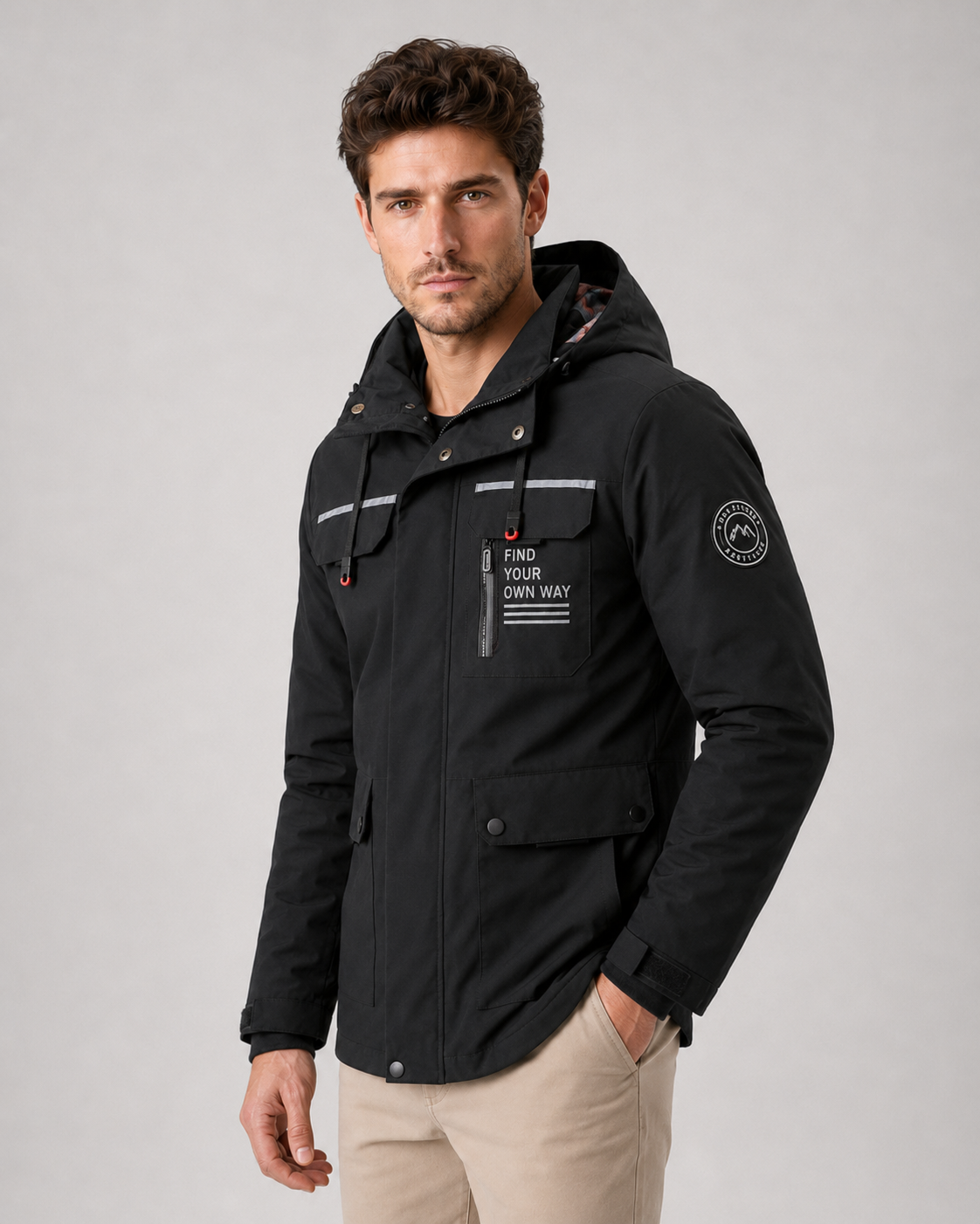Men's Hooded Utility Parka - Storm Flap Multi Pocket