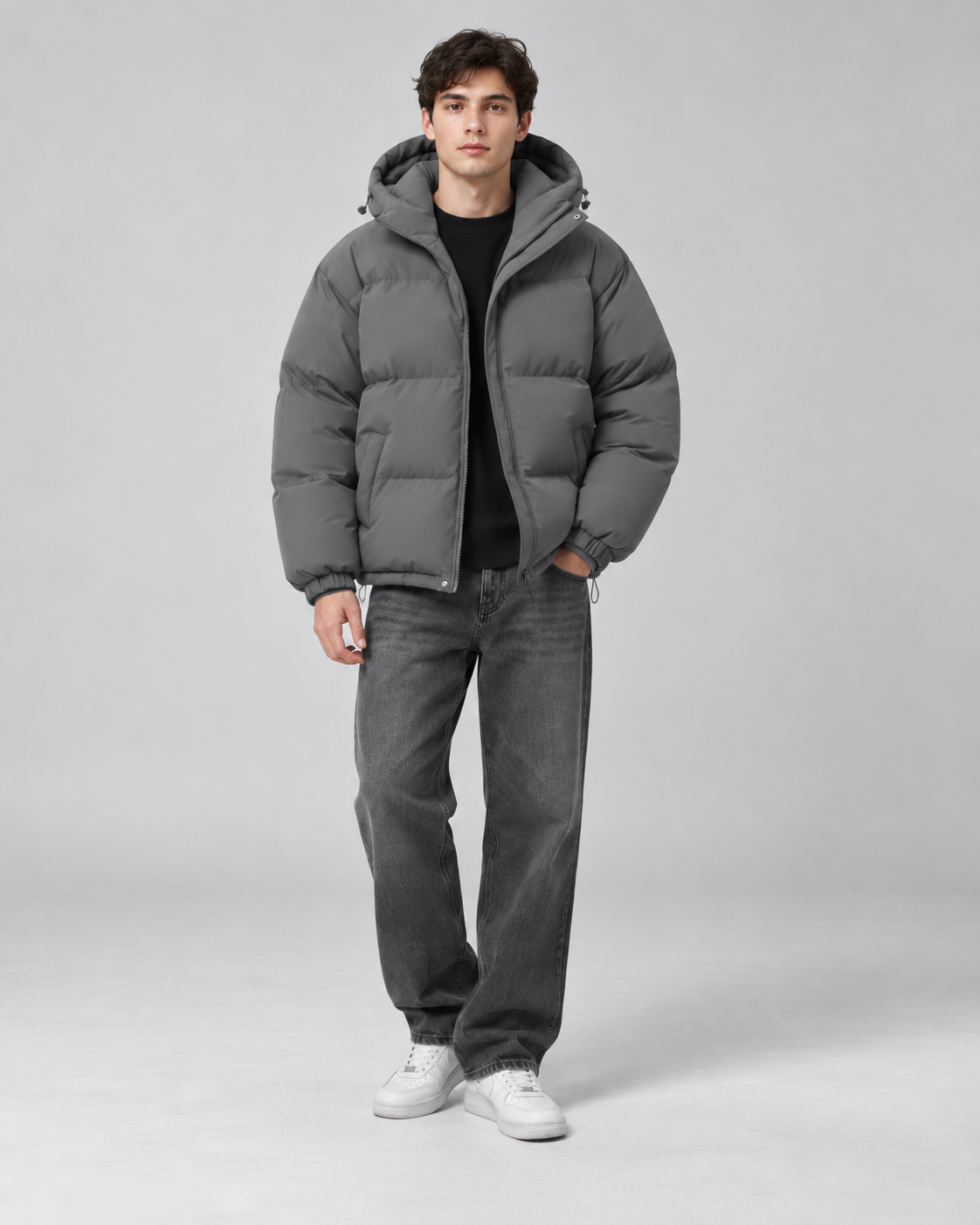 Men's Insulated Puffer Jacket - Hooded Relaxed Fit