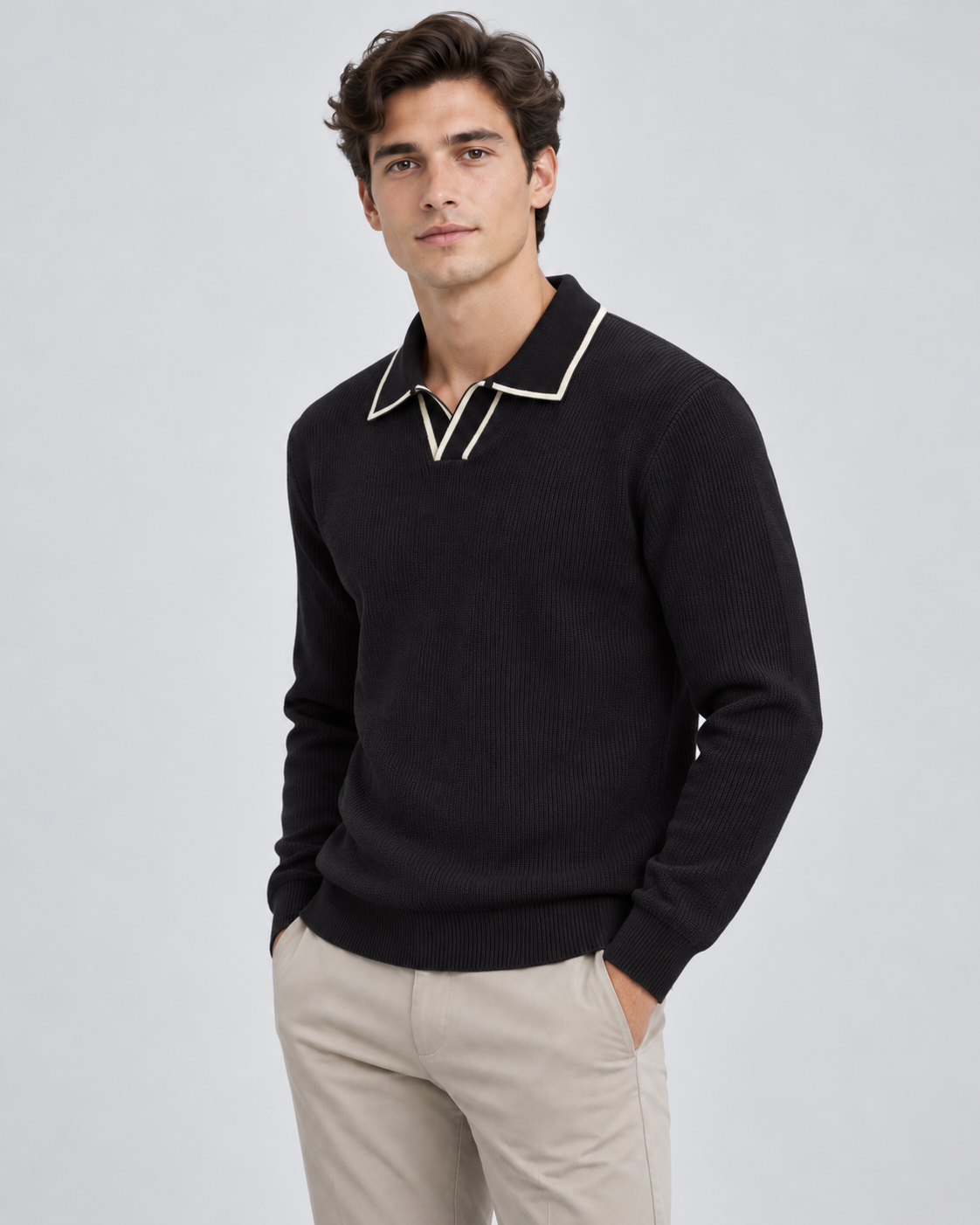 Men's Johnny Collar Polo Sweater - Rib-Knit Regular Fit