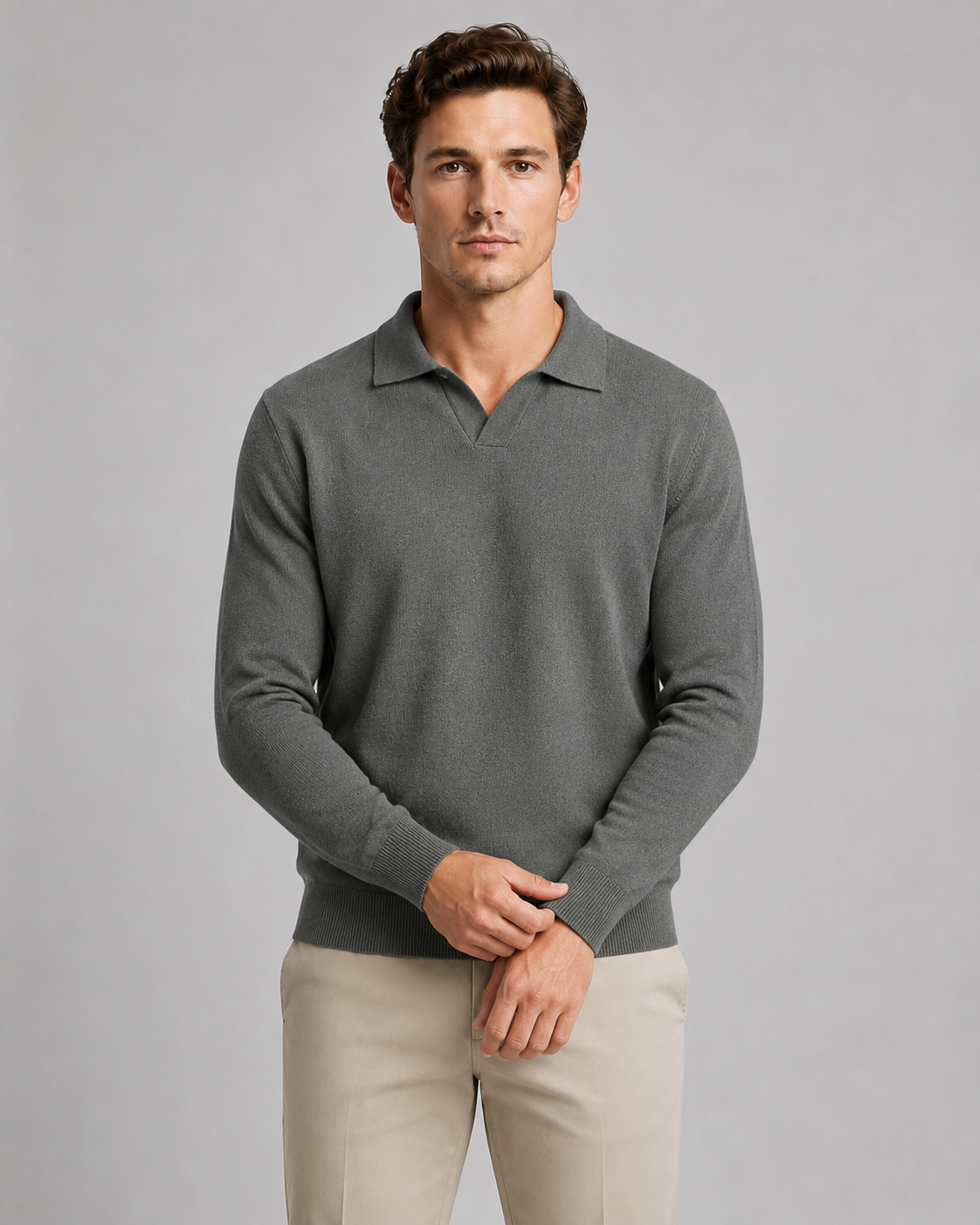 Men's Open-Collar Knitted Polo