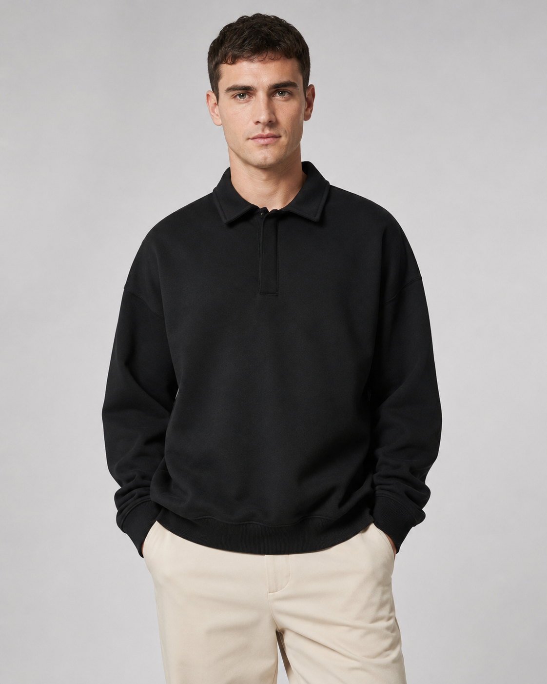 Men's Oversized Polo Sweatshirt Dropped Shoulder