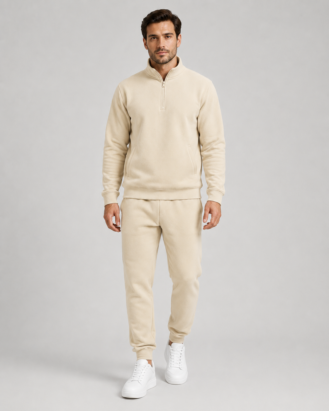 Men's Quarter-Zip Tracksuit Set - Tapered Joggers
