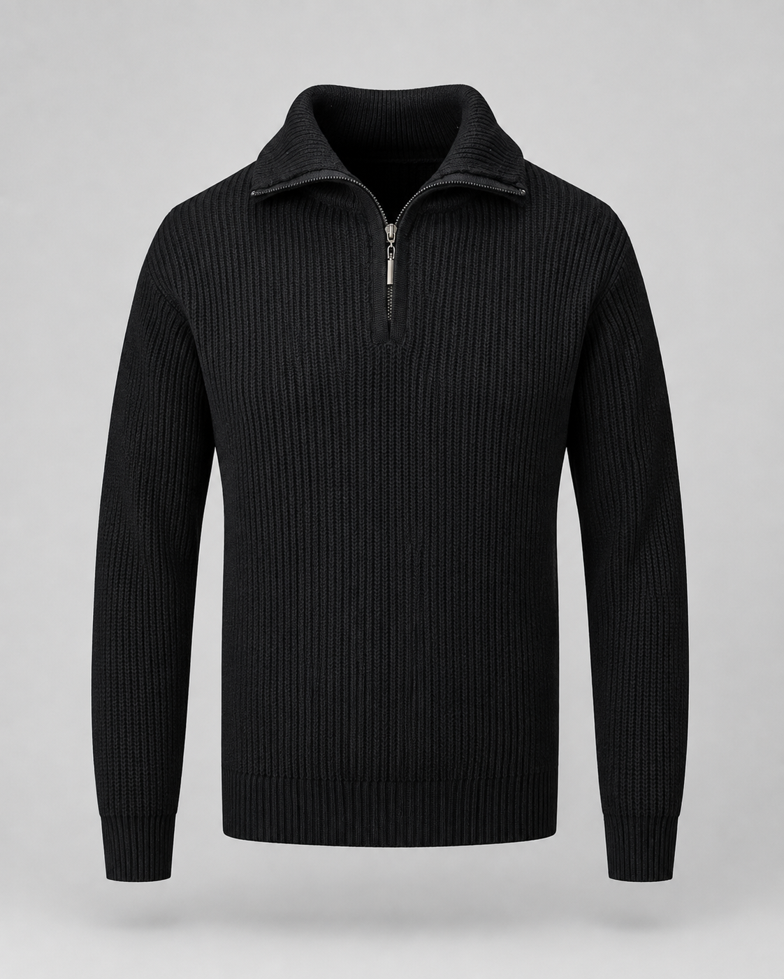 Men's Ribbed Quarter-Zip Collared Sweater