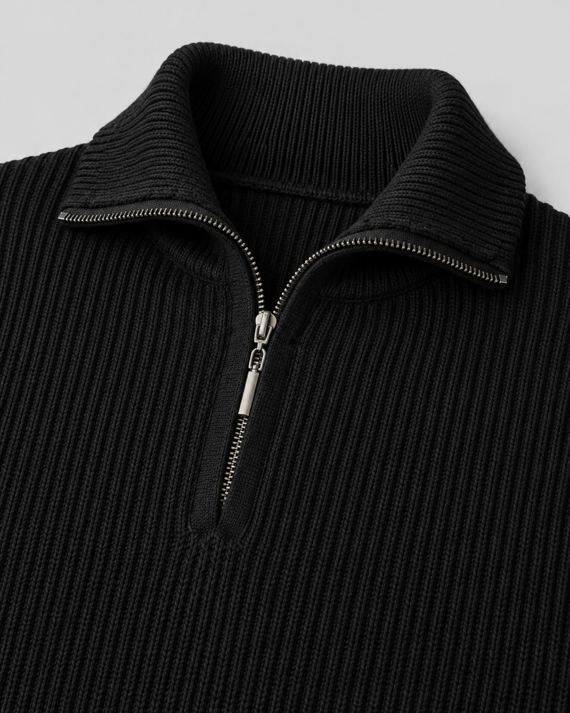 Men's Ribbed Quarter-Zip Collared Sweater