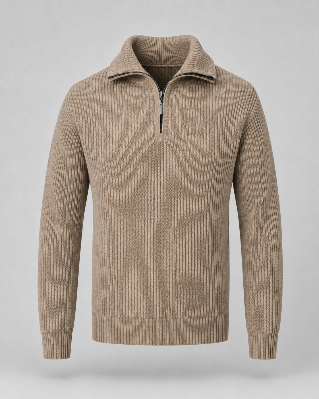 Men's Ribbed Quarter-Zip Collared Sweater