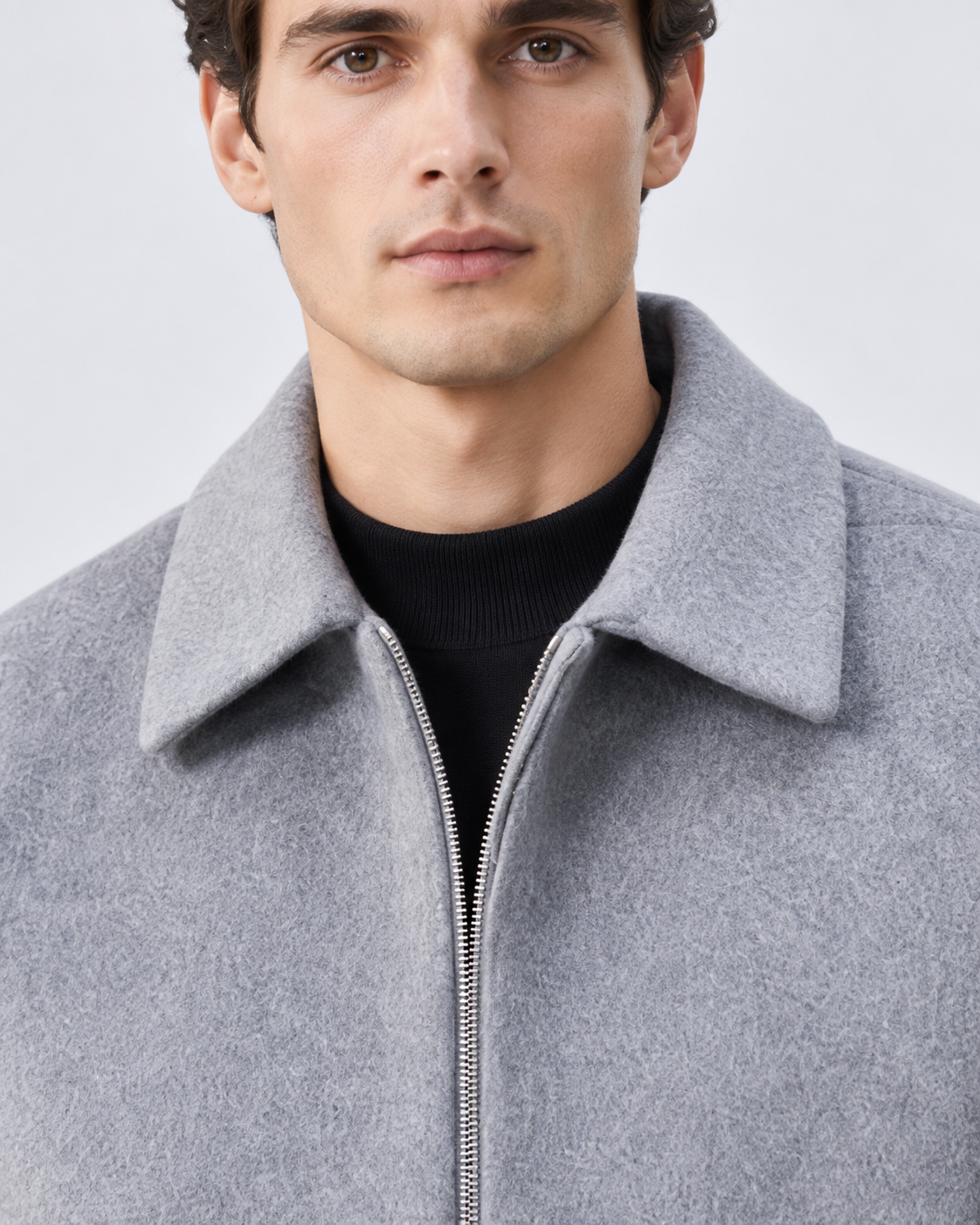 Men's Short Wool Jacket - Full Zip Boxy Fit