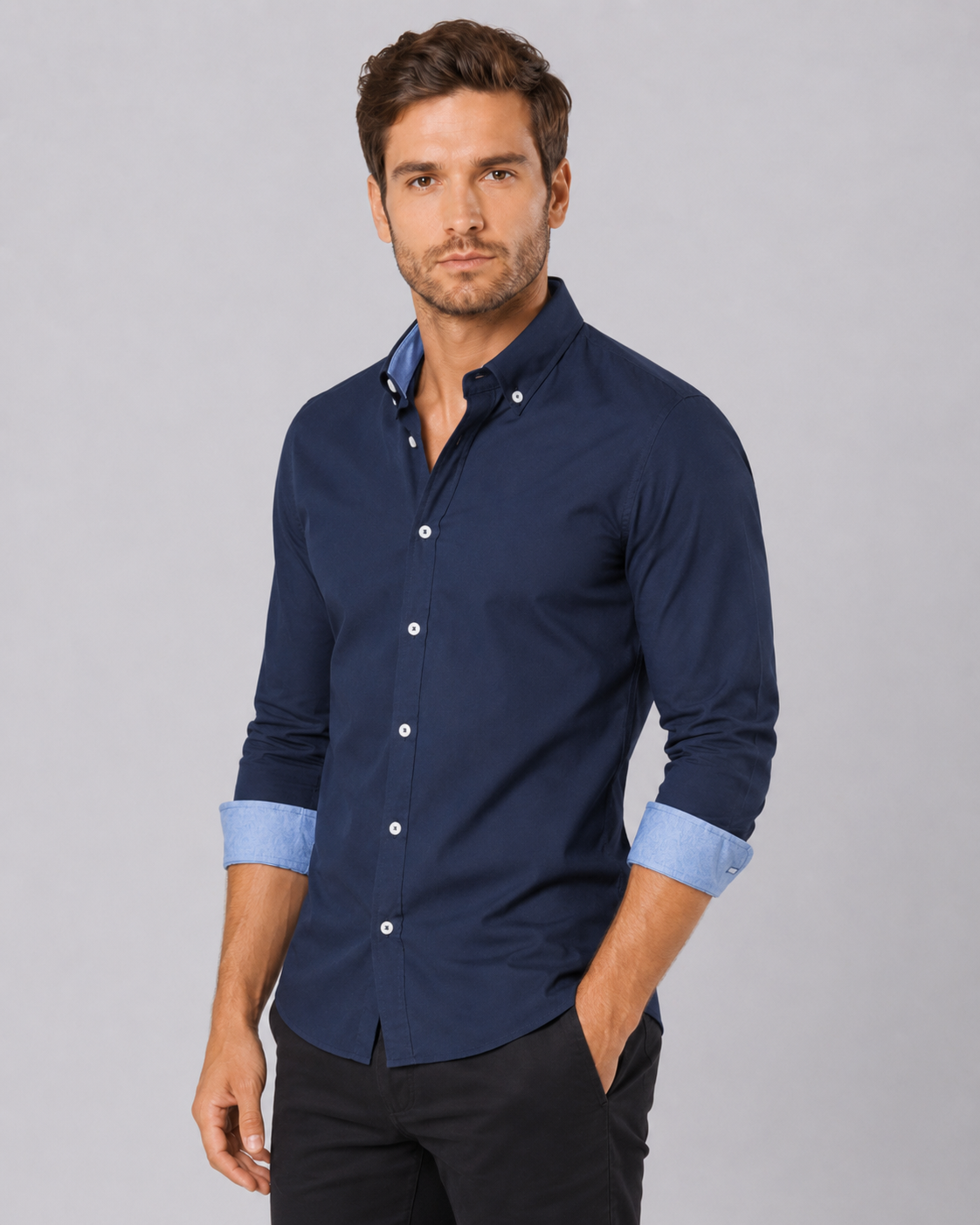 Men's Slim Fit Button-Down Shirt with Contrast Cuffs
