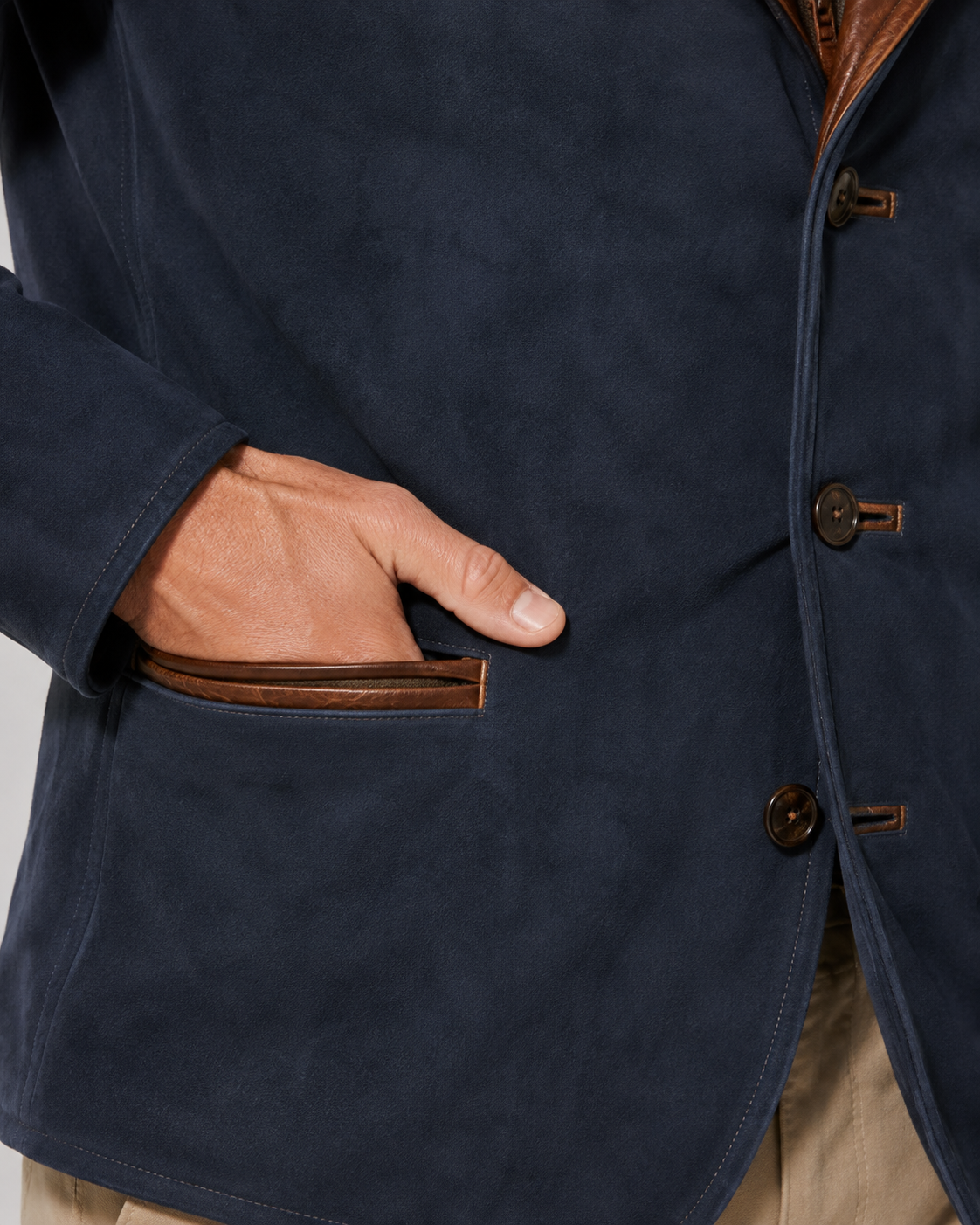 Suede Look Contrast Trim Three Button Blazer Jacket